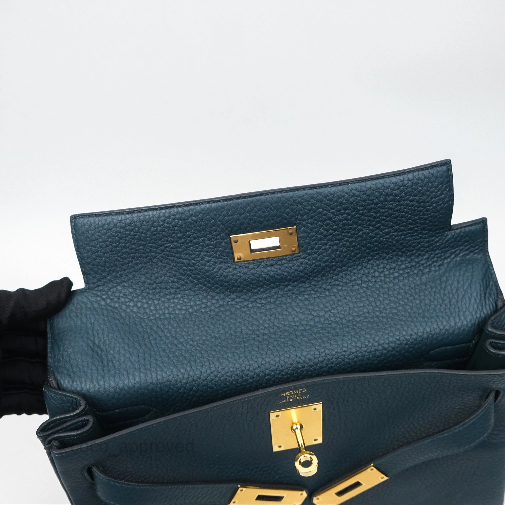 Herms Kelly 28 Retourne Dark Green Clemence Gold Hardware