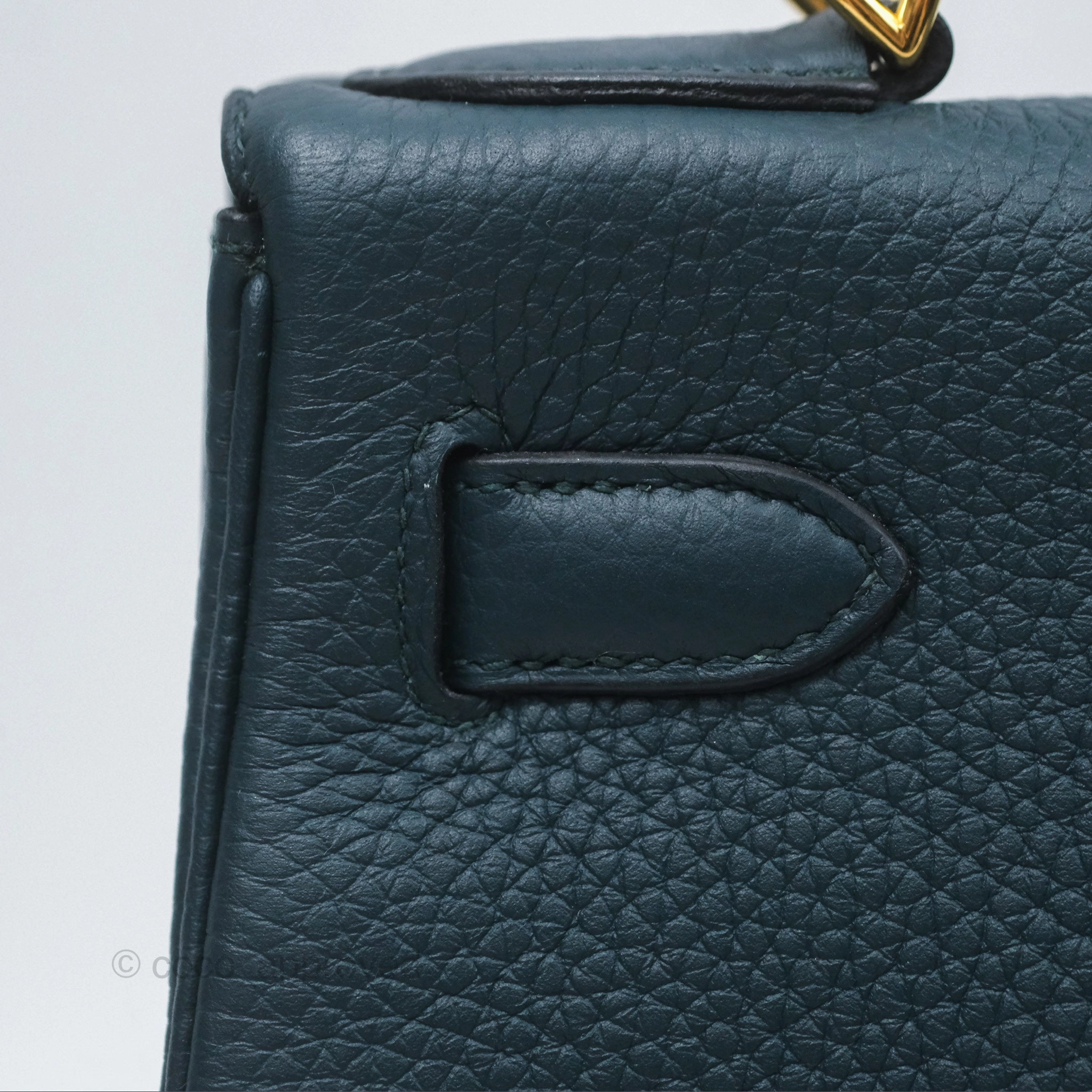 Herms Kelly 28 Retourne Dark Green Clemence Gold Hardware