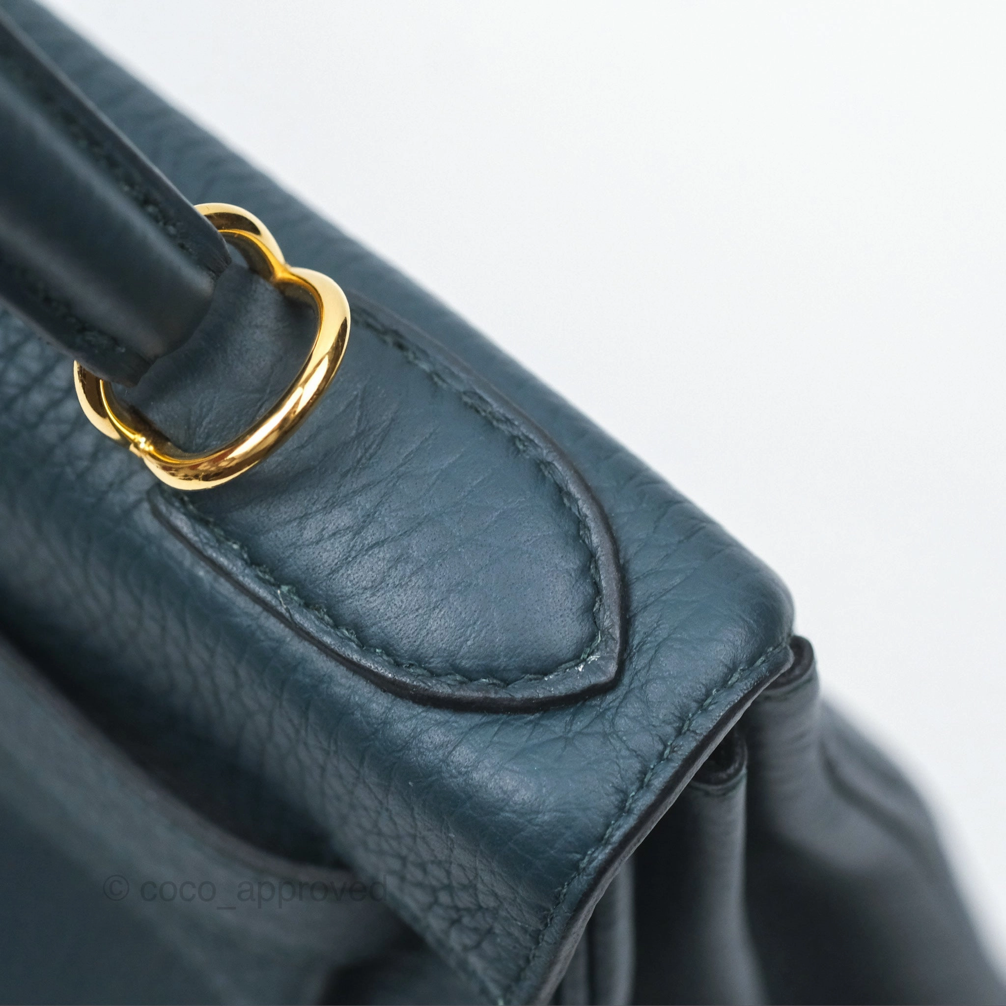 Herms Kelly 28 Retourne Dark Green Clemence Gold Hardware