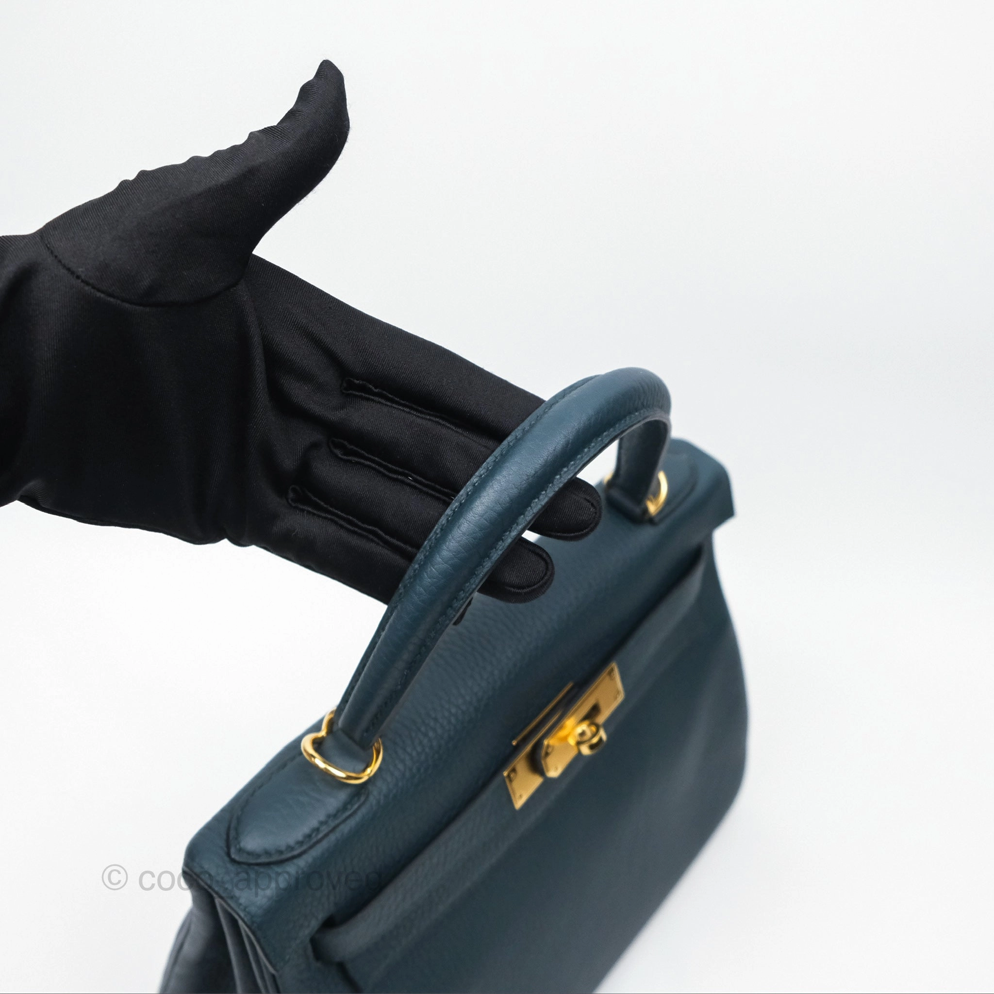 Herms Kelly 28 Retourne Dark Green Clemence Gold Hardware