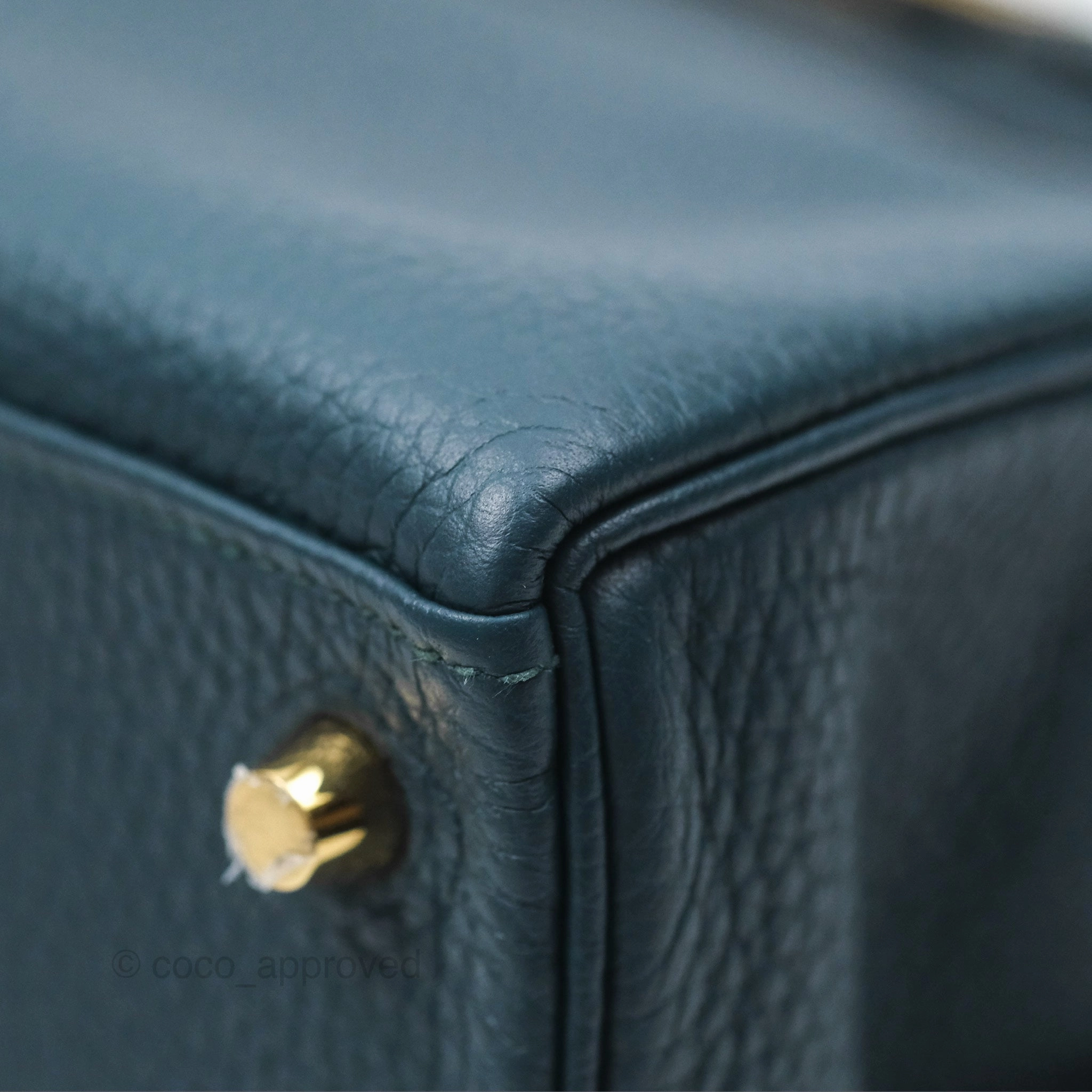 Herms Kelly 28 Retourne Dark Green Clemence Gold Hardware