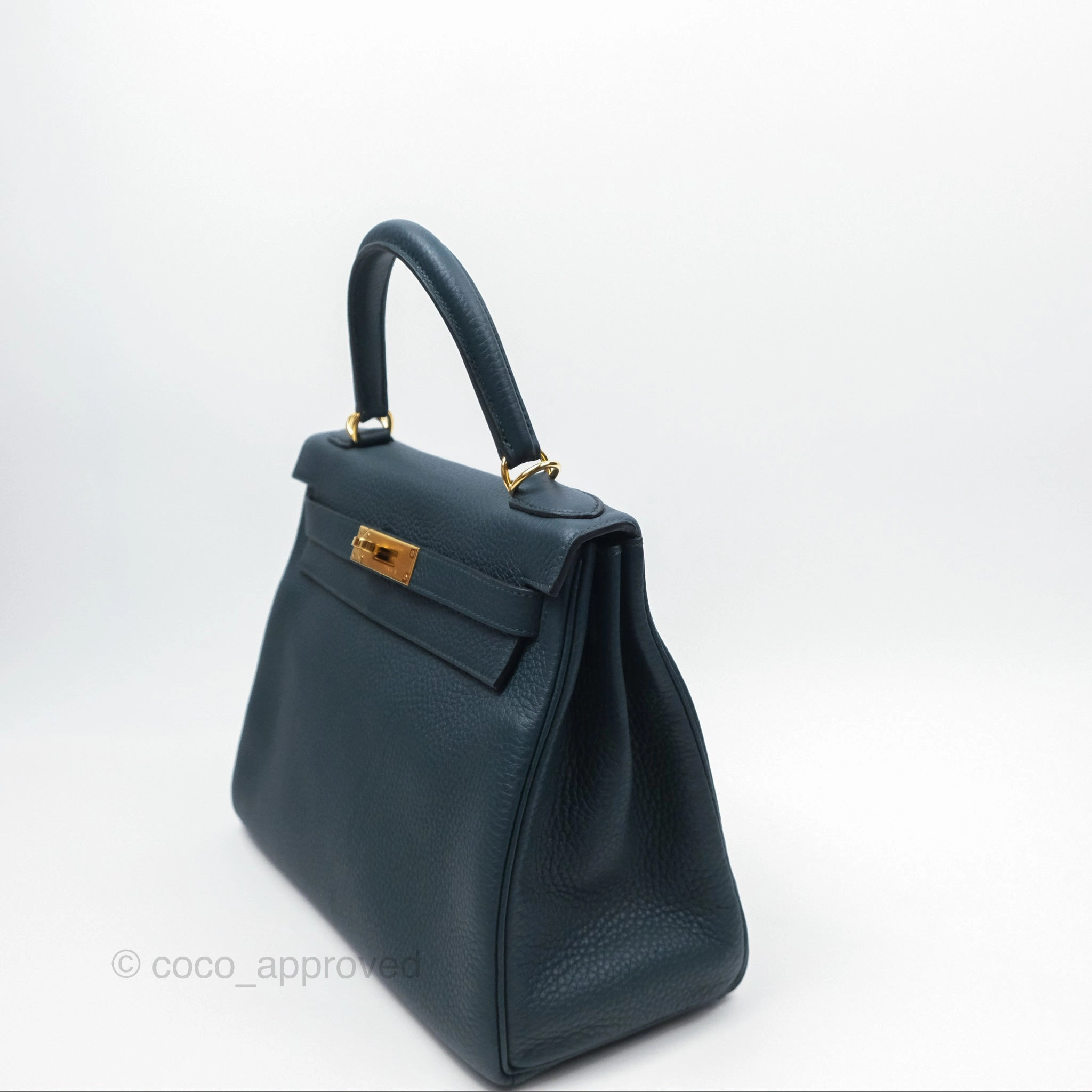 Herms Kelly 28 Retourne Dark Green Clemence Gold Hardware
