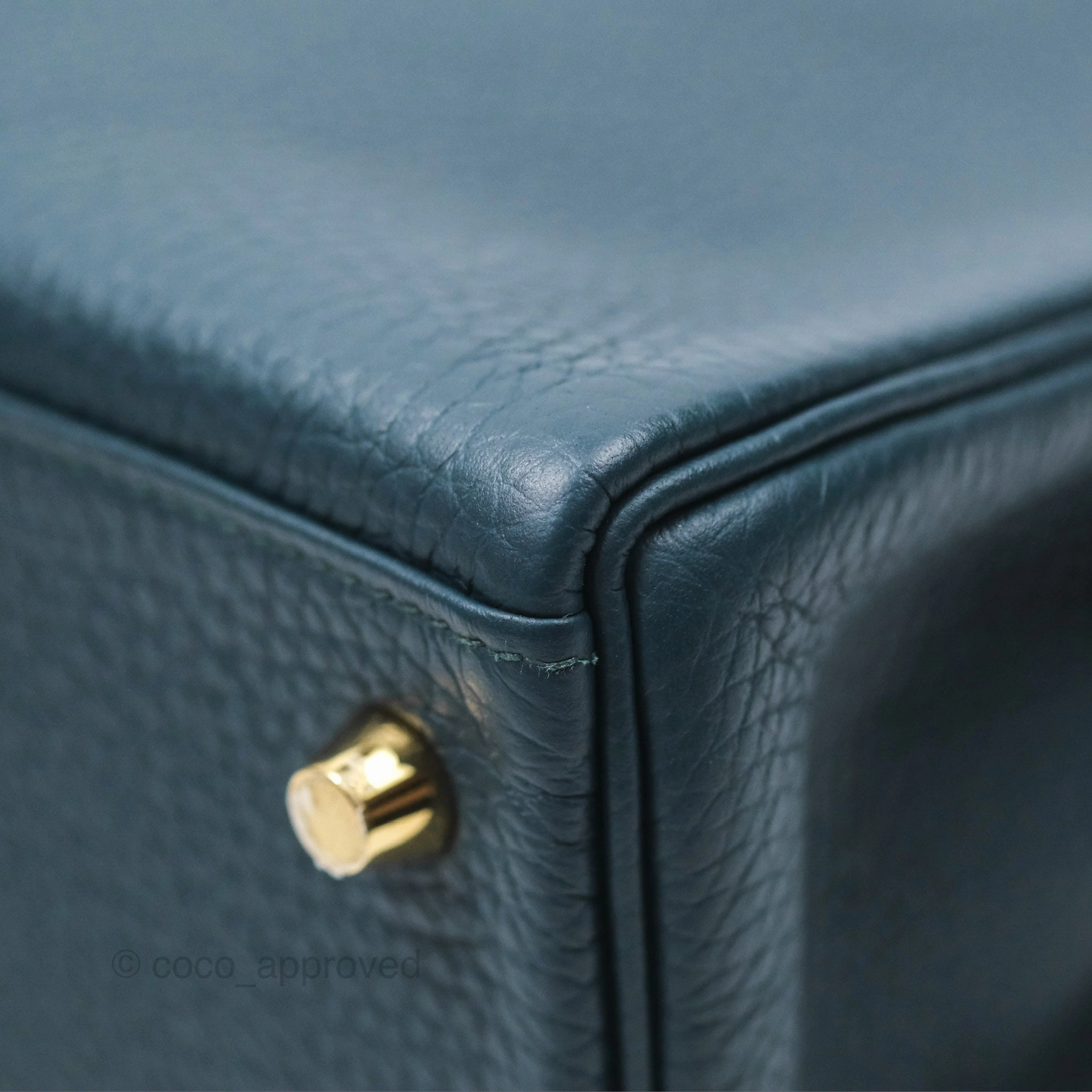 Herms Kelly 28 Retourne Dark Green Clemence Gold Hardware