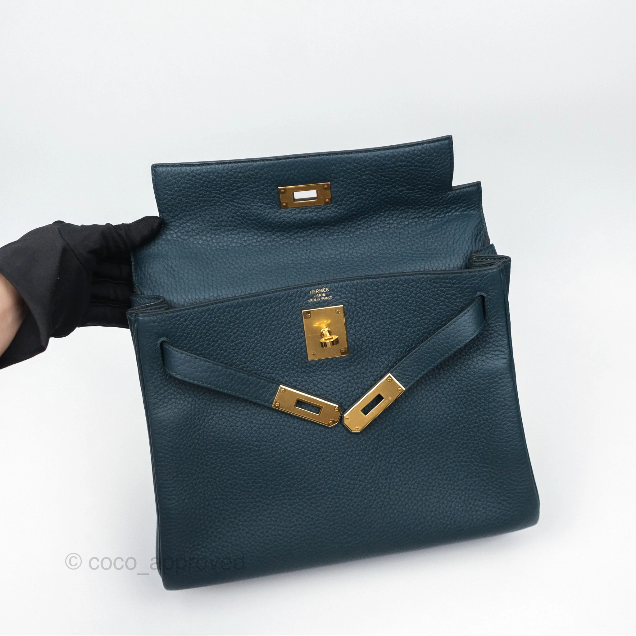 Herms Kelly 28 Retourne Dark Green Clemence Gold Hardware