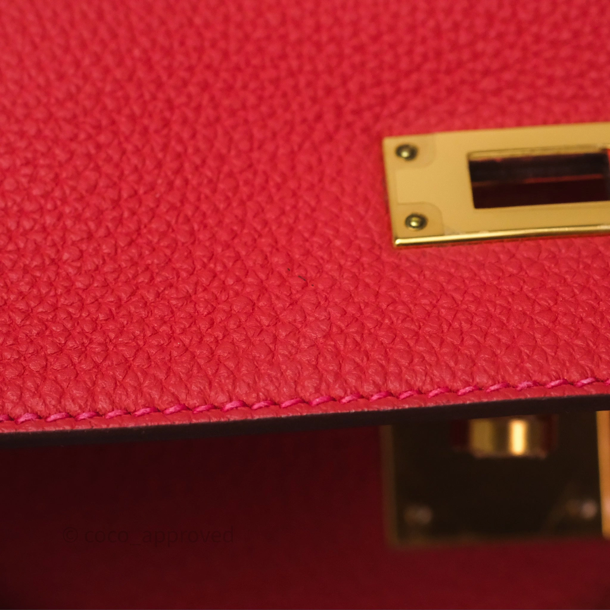 Herms Kelly 28 Retourne Geranium D5 Togo Gold Hardware