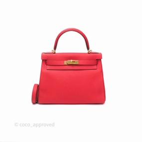 Herms Kelly 28 Retourne Geranium D5 Togo Gold Hardware