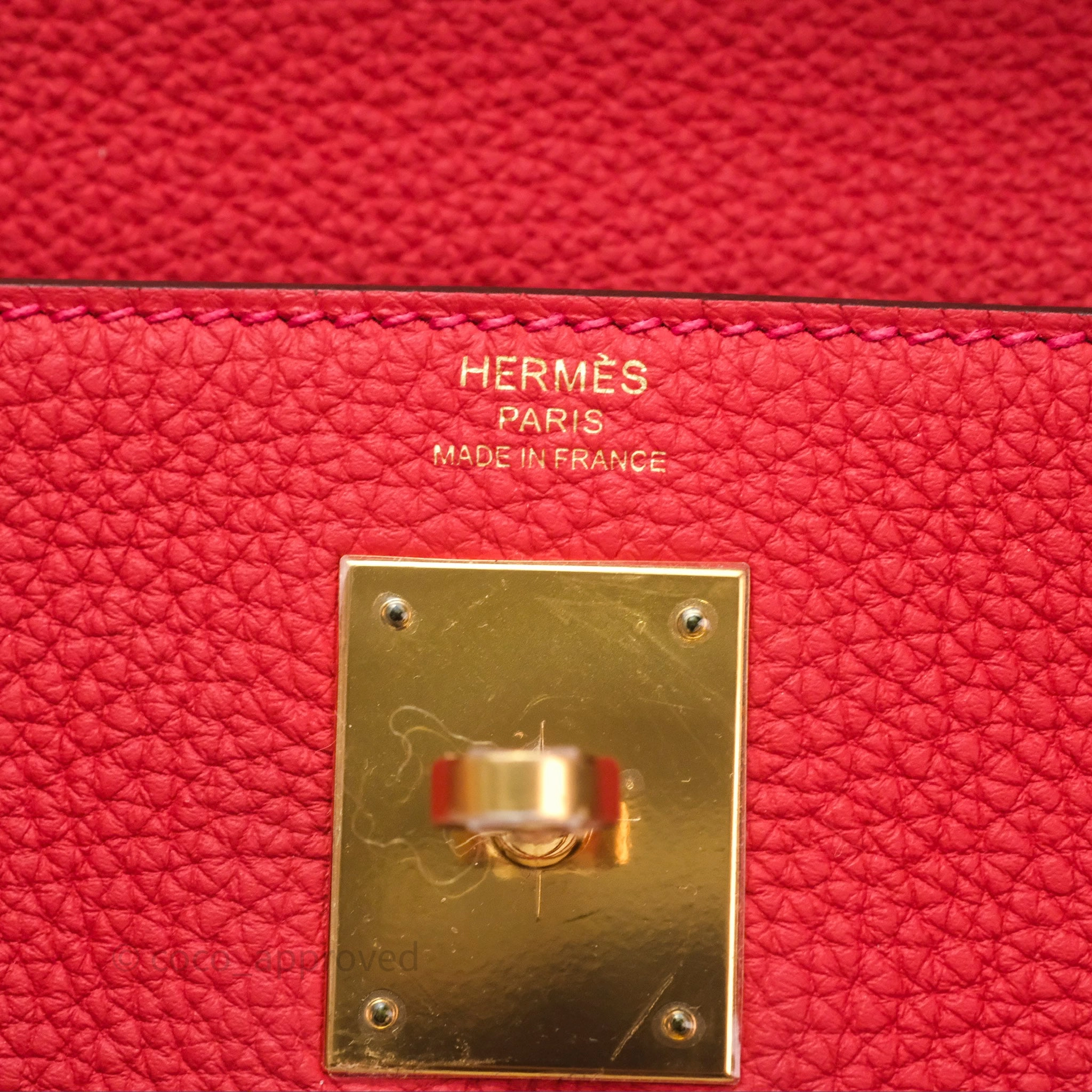 Herms Kelly 28 Retourne Geranium D5 Togo Gold Hardware
