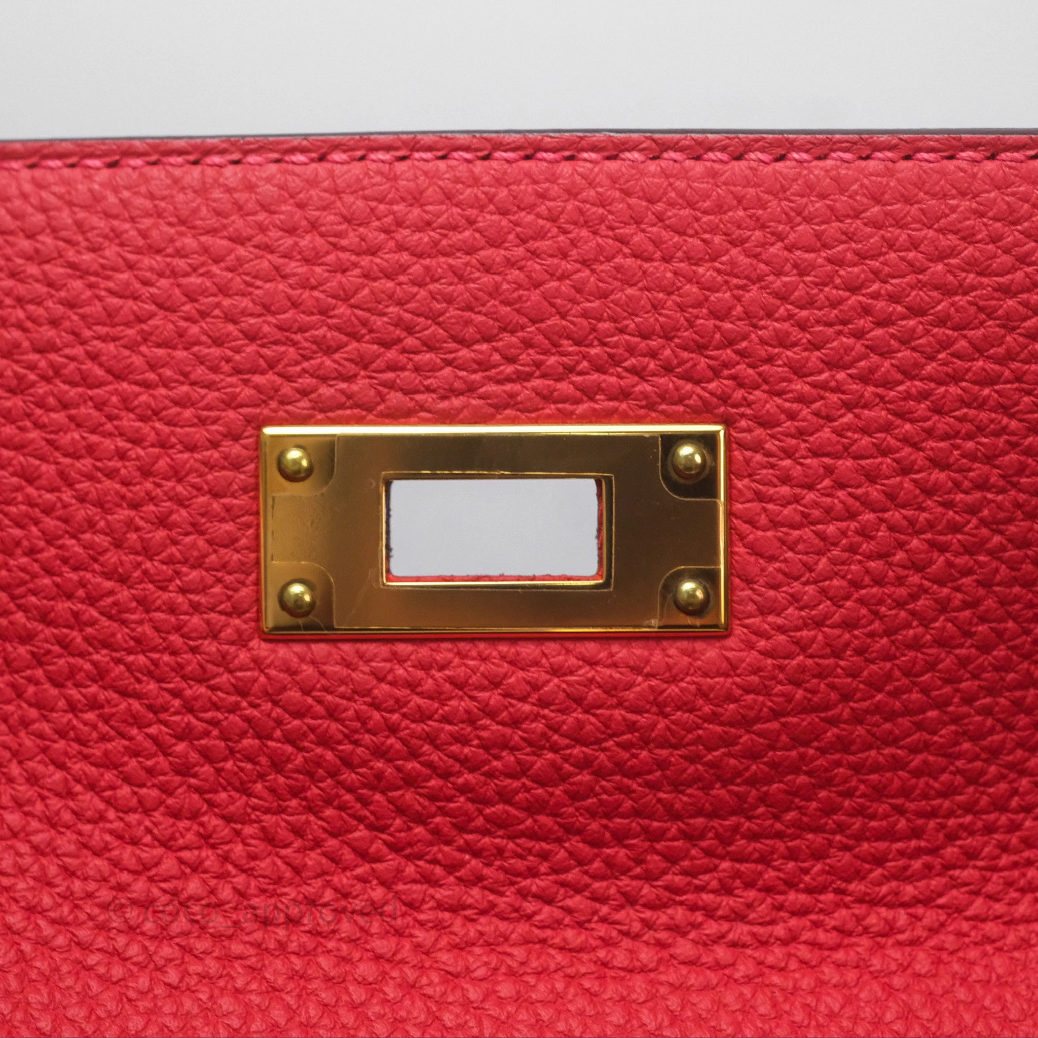 Herms Kelly 28 Retourne Geranium D5 Togo Gold Hardware
