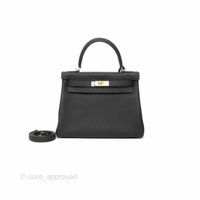 Herms Kelly 28 Retourne Noir Black 89 Clemence Gold Hardware