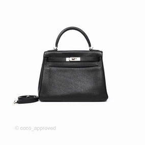 Herms Kelly 28 Retourne Noir Black 89 Clemence Palladium Hardware