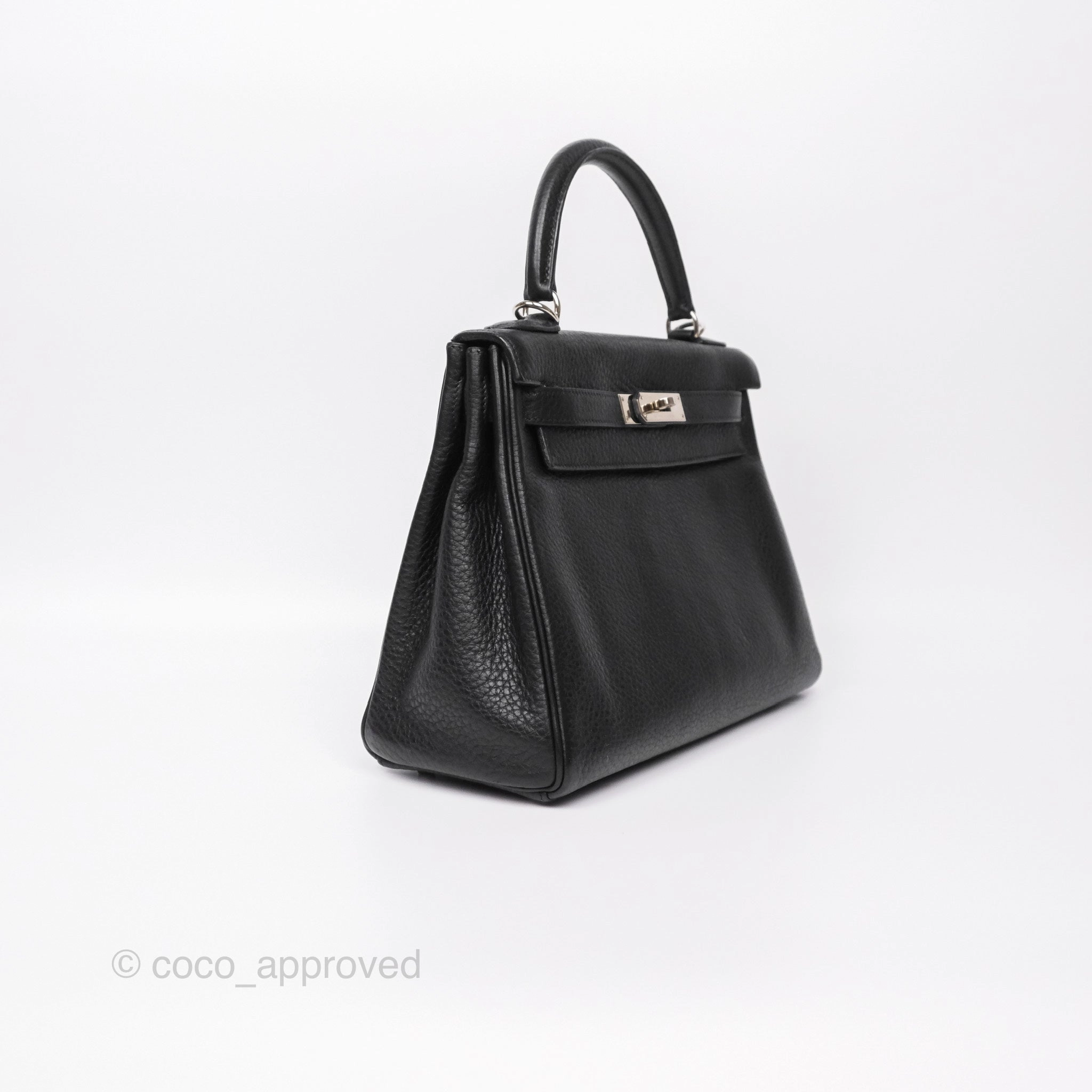 Herms Kelly 28 Retourne Noir Black 89 Clemence Palladium Hardware
