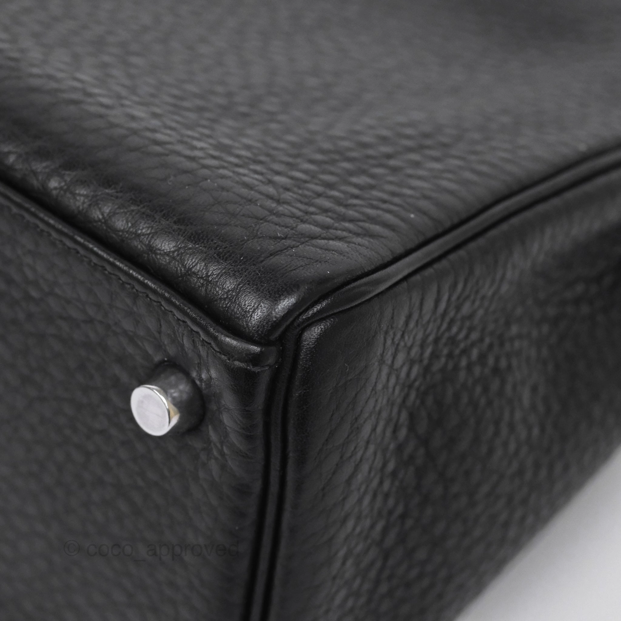 Herms Kelly 28 Retourne Noir Black 89 Clemence Palladium Hardware
