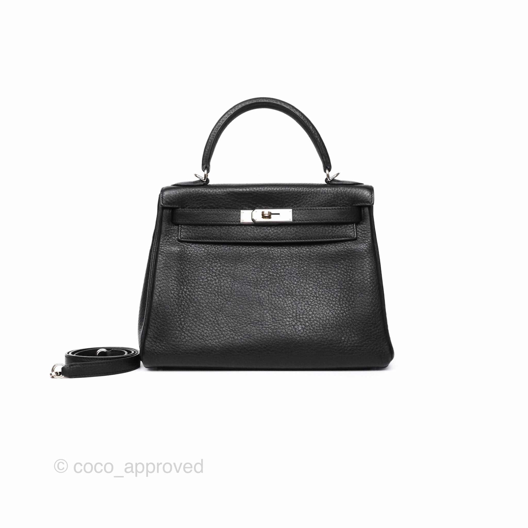Herms Kelly 28 Retourne Noir Black 89 Clemence Palladium Hardware