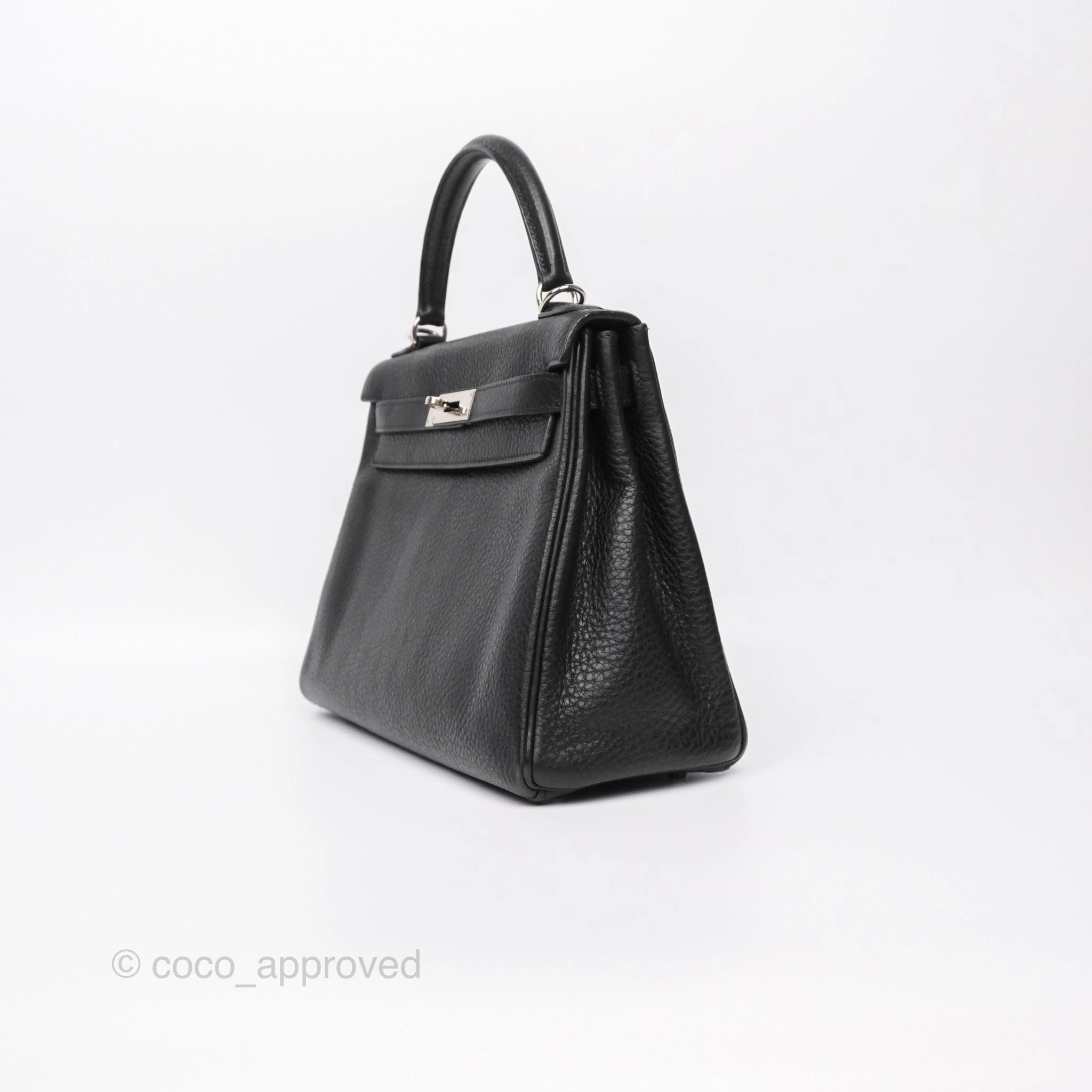 Herms Kelly 28 Retourne Noir Black 89 Clemence Palladium Hardware