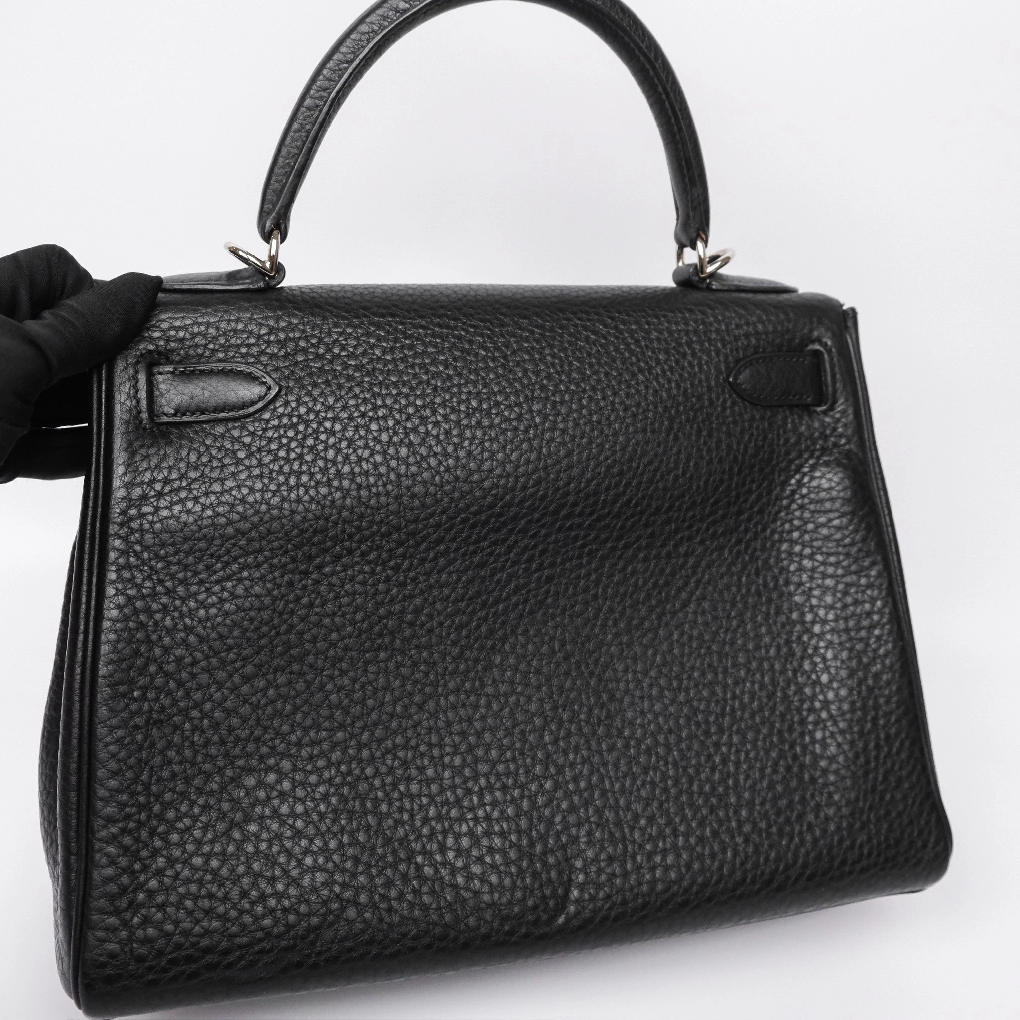 Herms Kelly 28 Retourne Noir Black 89 Clemence Palladium Hardware