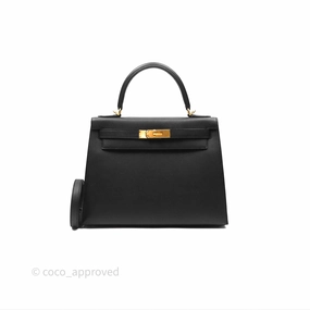Herms Kelly 28 Sellier Noir Black 89 Epsom Gold Hardware