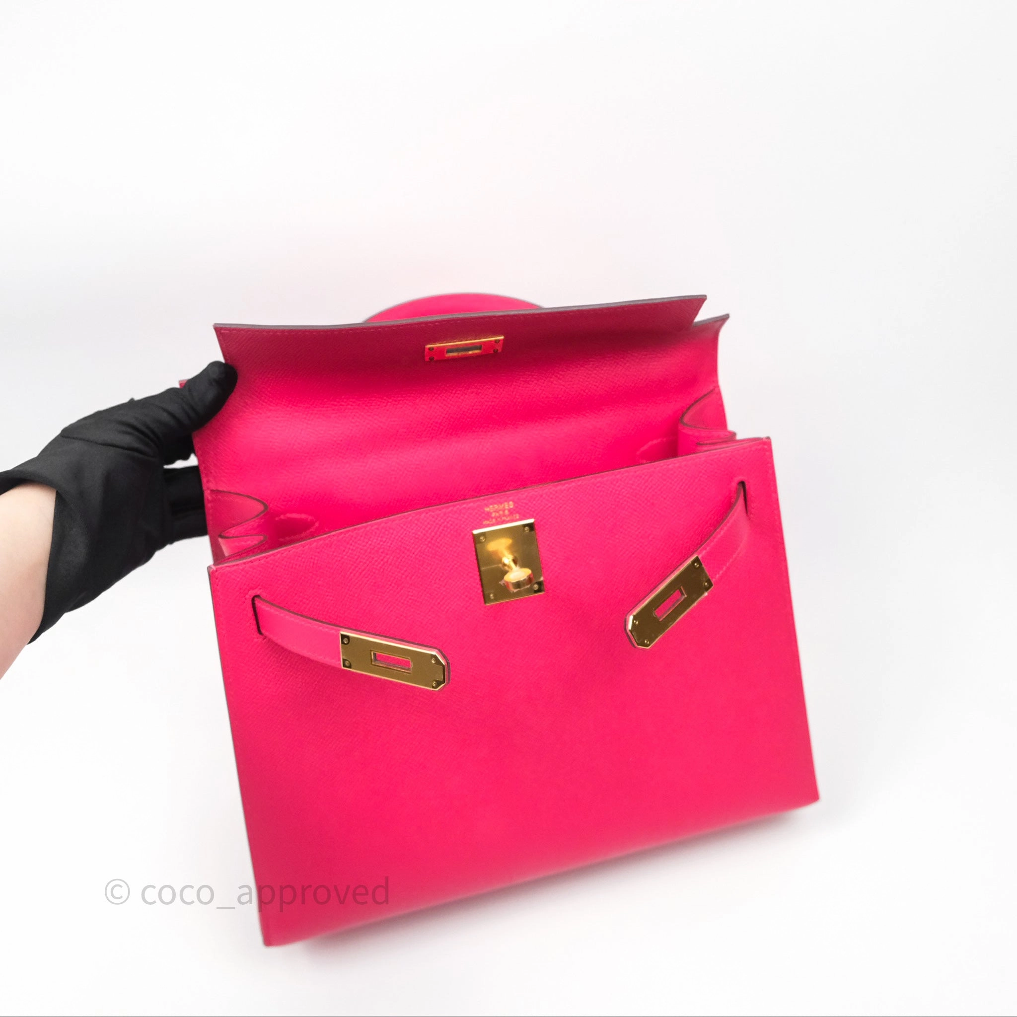 Herms Kelly 28 Sellier Rose Extreme I6 Epsom Gold Hardware