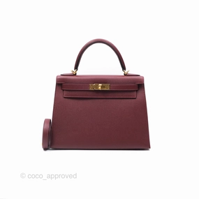 Herms Kelly 28 Sellier Rouge Epsom Gold Hardware