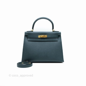 Herms Kelly 28 Sellier Vert Cypres 6O Epsom Gold Hardware