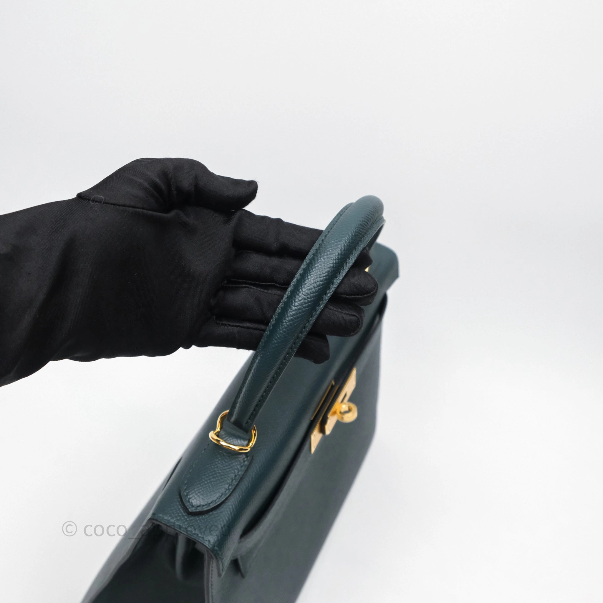 Herms Kelly 28 Sellier Vert Cypres 6O Epsom Gold Hardware