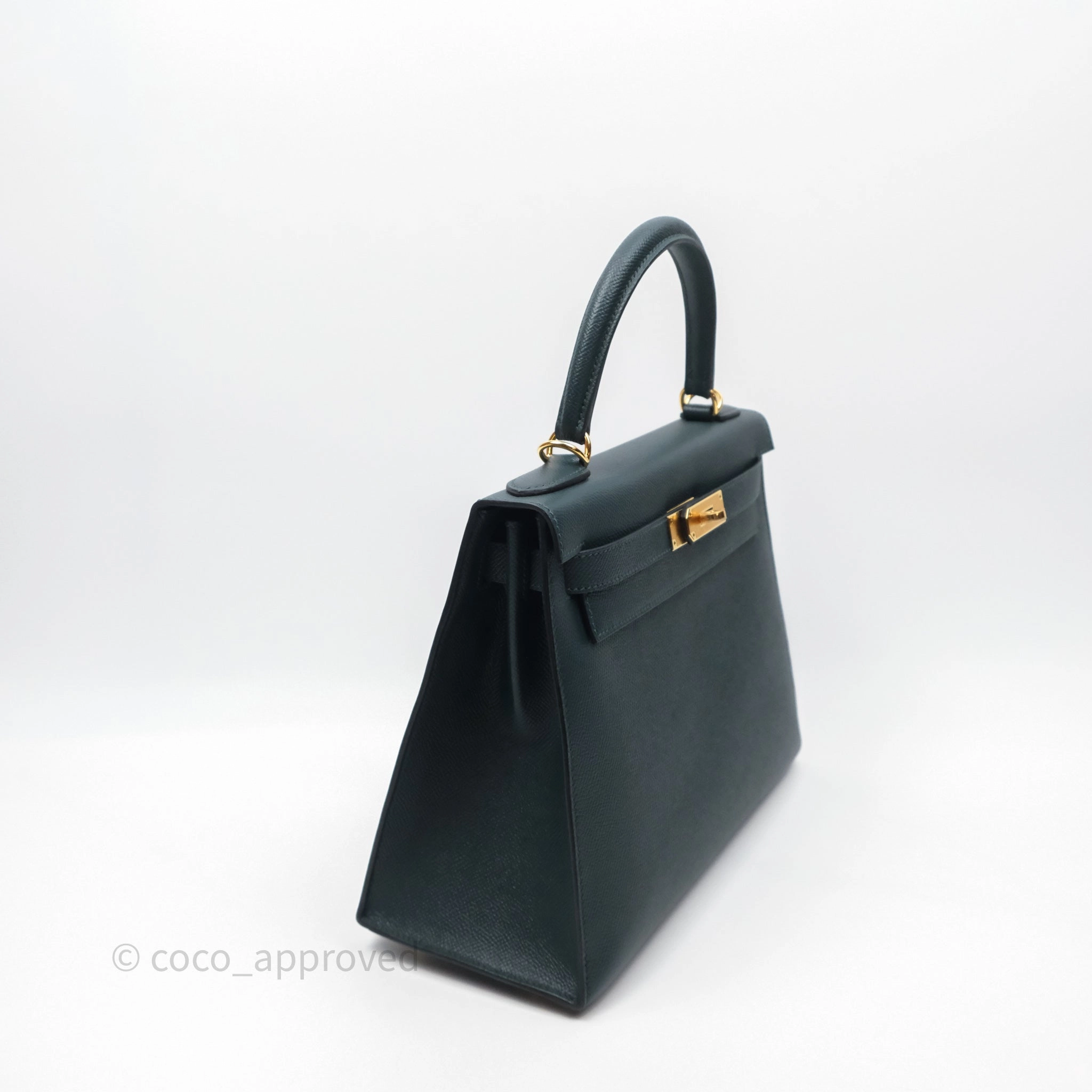 Herms Kelly 28 Sellier Vert Cypres 6O Epsom Gold Hardware