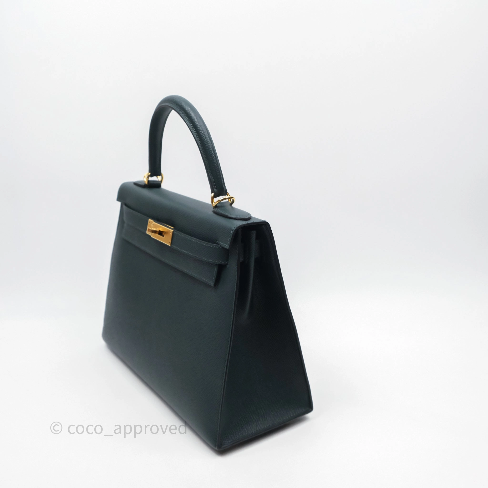 Herms Kelly 28 Sellier Vert Cypres 6O Epsom Gold Hardware