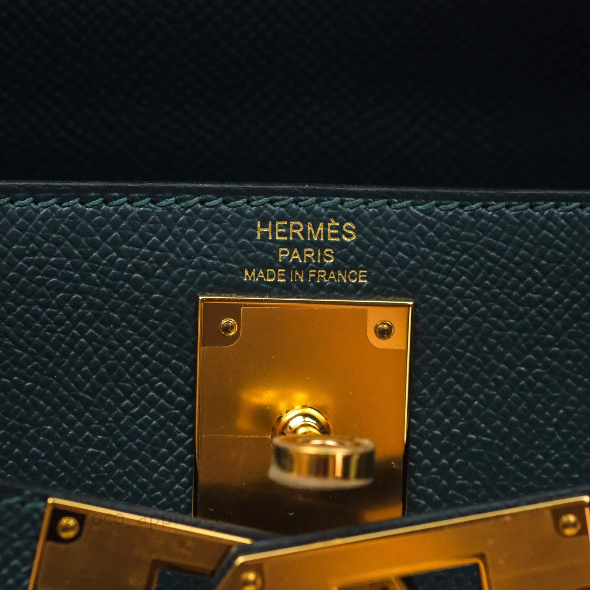 Herms Kelly 28 Sellier Vert Cypres 6O Epsom Gold Hardware