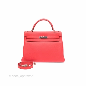 Herms Kelly 32 Retourne Rose Jaipur Clemence Palladium Hardware