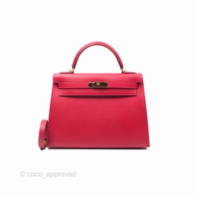Herms Kelly 32 Sellier Rouge Casaque Q5 Epsom Gold Hardware