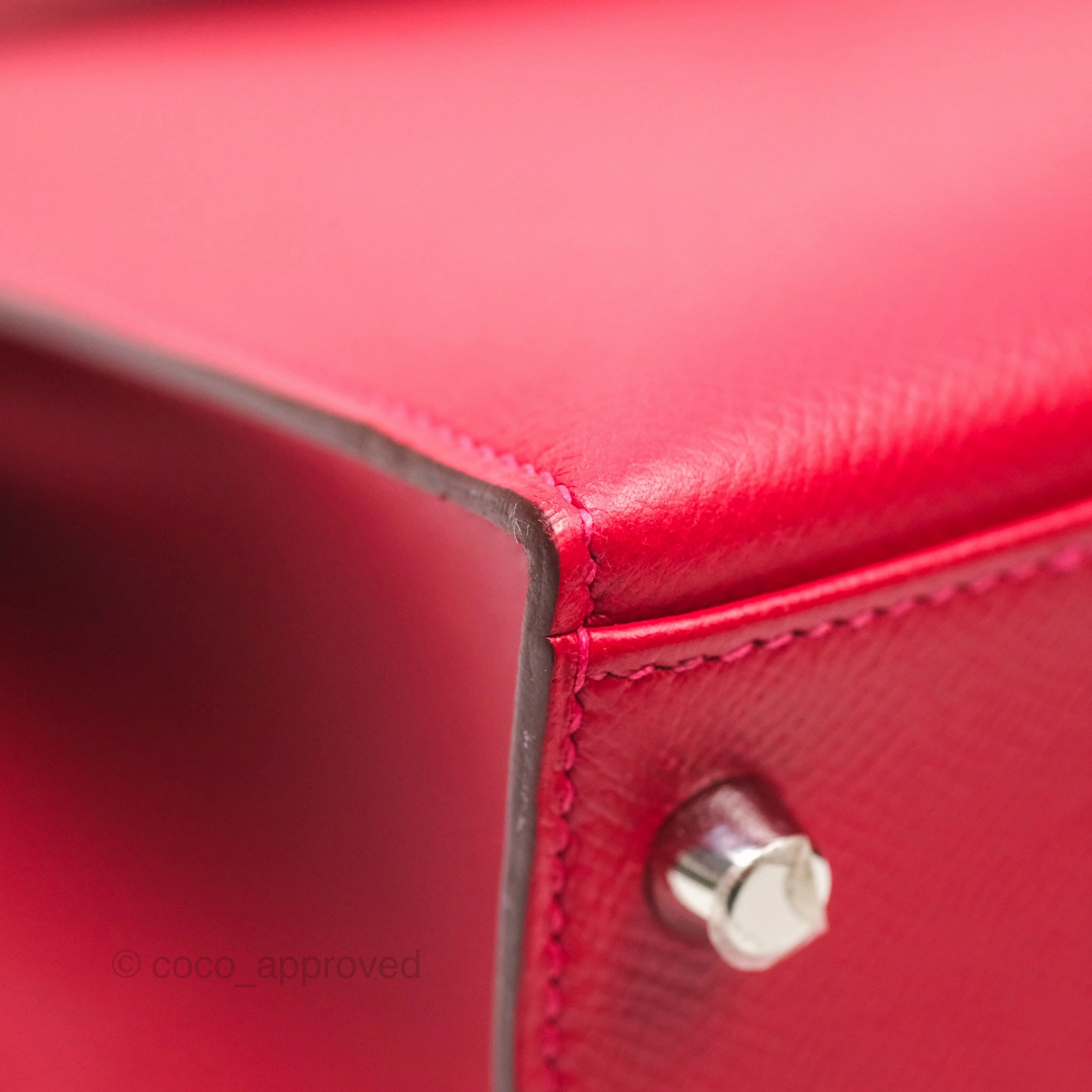 Herms Kelly 32 Sellier Rouge Casaque Q5 Epsom Palladium Hardware