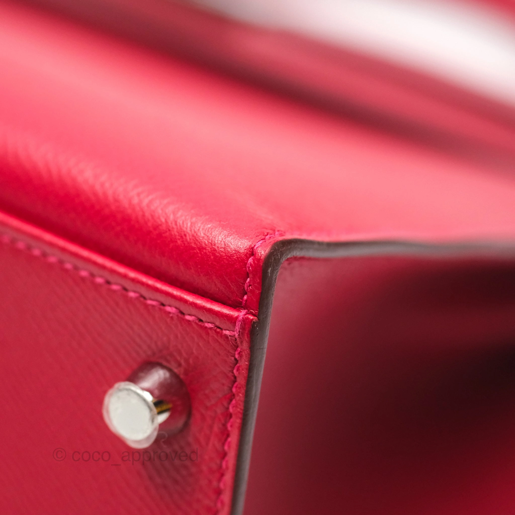 Herms Kelly 32 Sellier Rouge Casaque Q5 Epsom Palladium Hardware