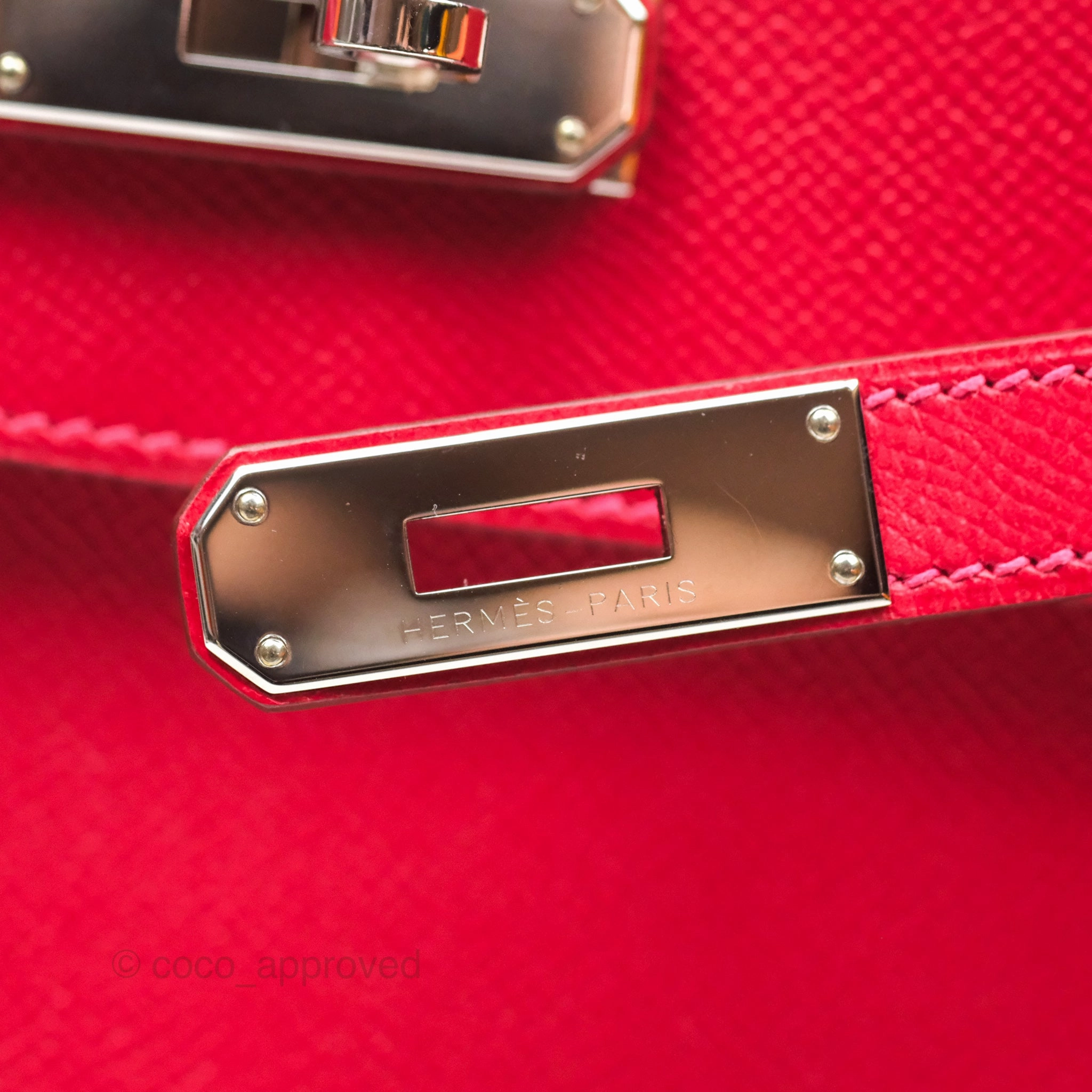 Herms Kelly 32 Sellier Rouge Casaque Q5 Epsom Palladium Hardware