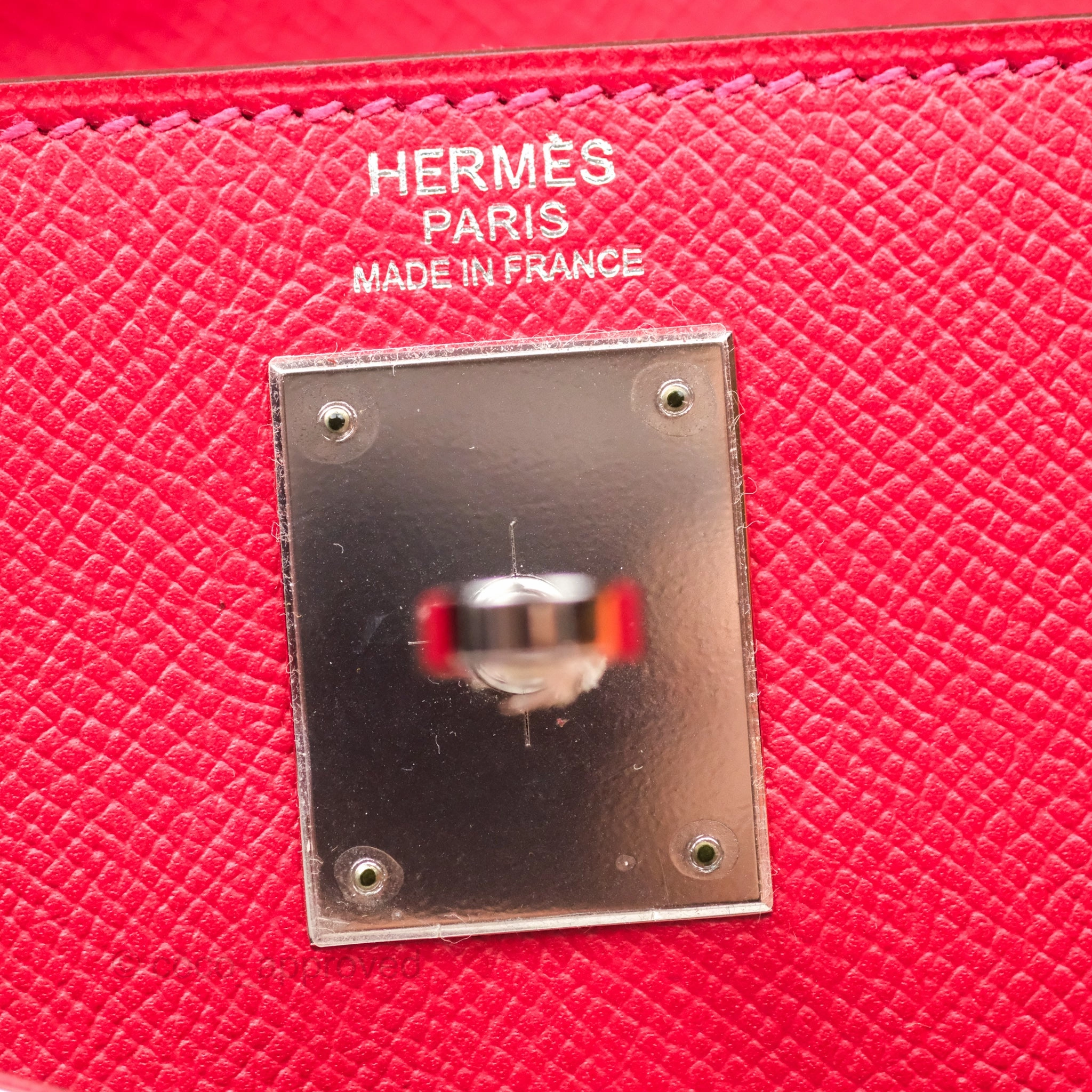 Herms Kelly 32 Sellier Rouge Casaque Q5 Epsom Palladium Hardware