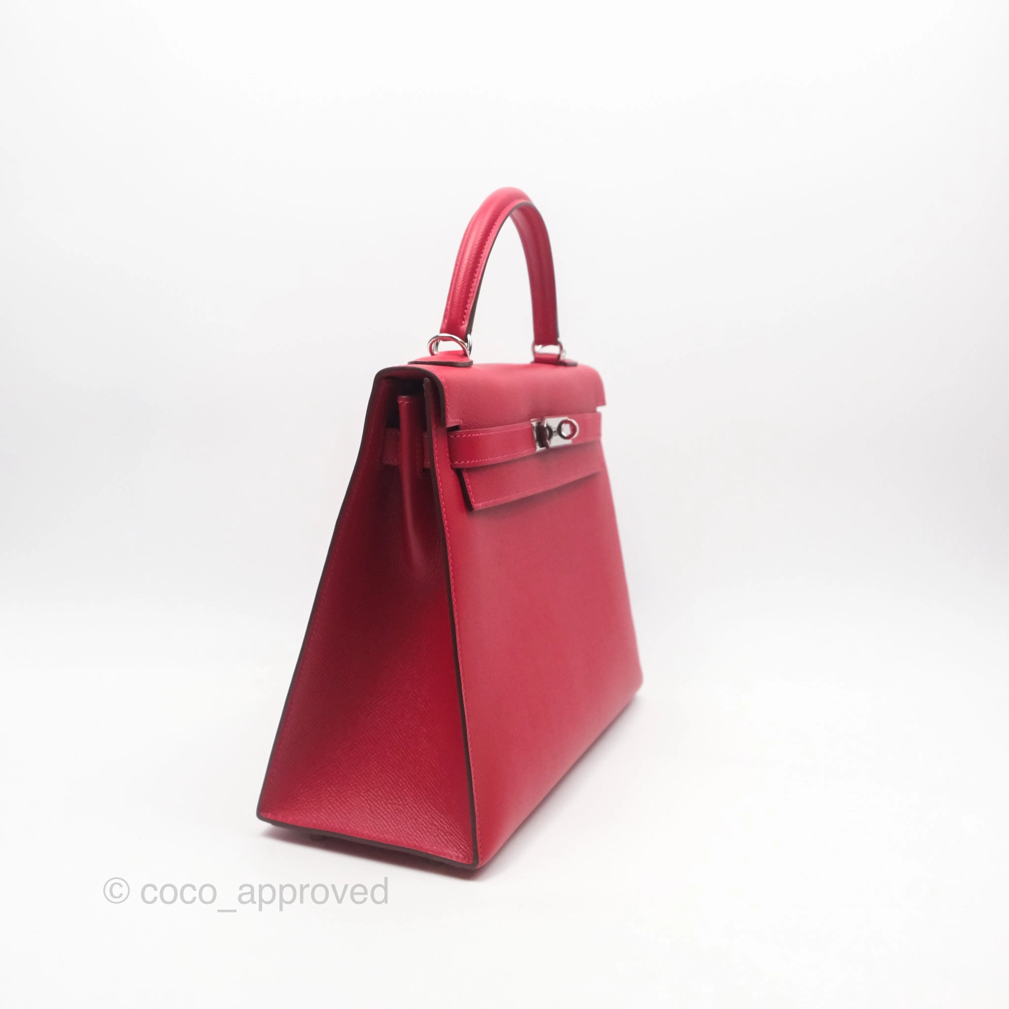 Herms Kelly 32 Sellier Rouge Casaque Q5 Epsom Palladium Hardware