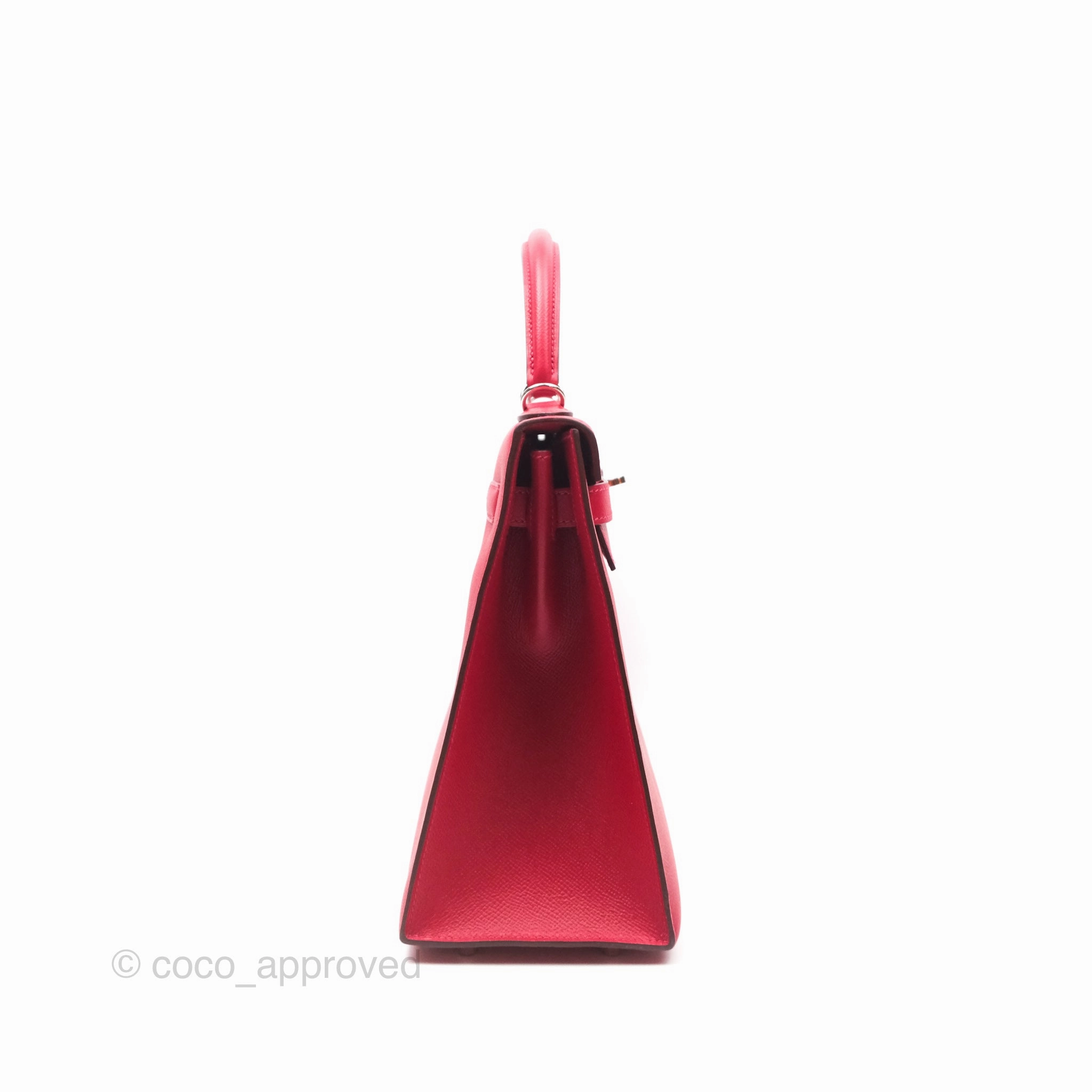 Herms Kelly 32 Sellier Rouge Casaque Q5 Epsom Palladium Hardware