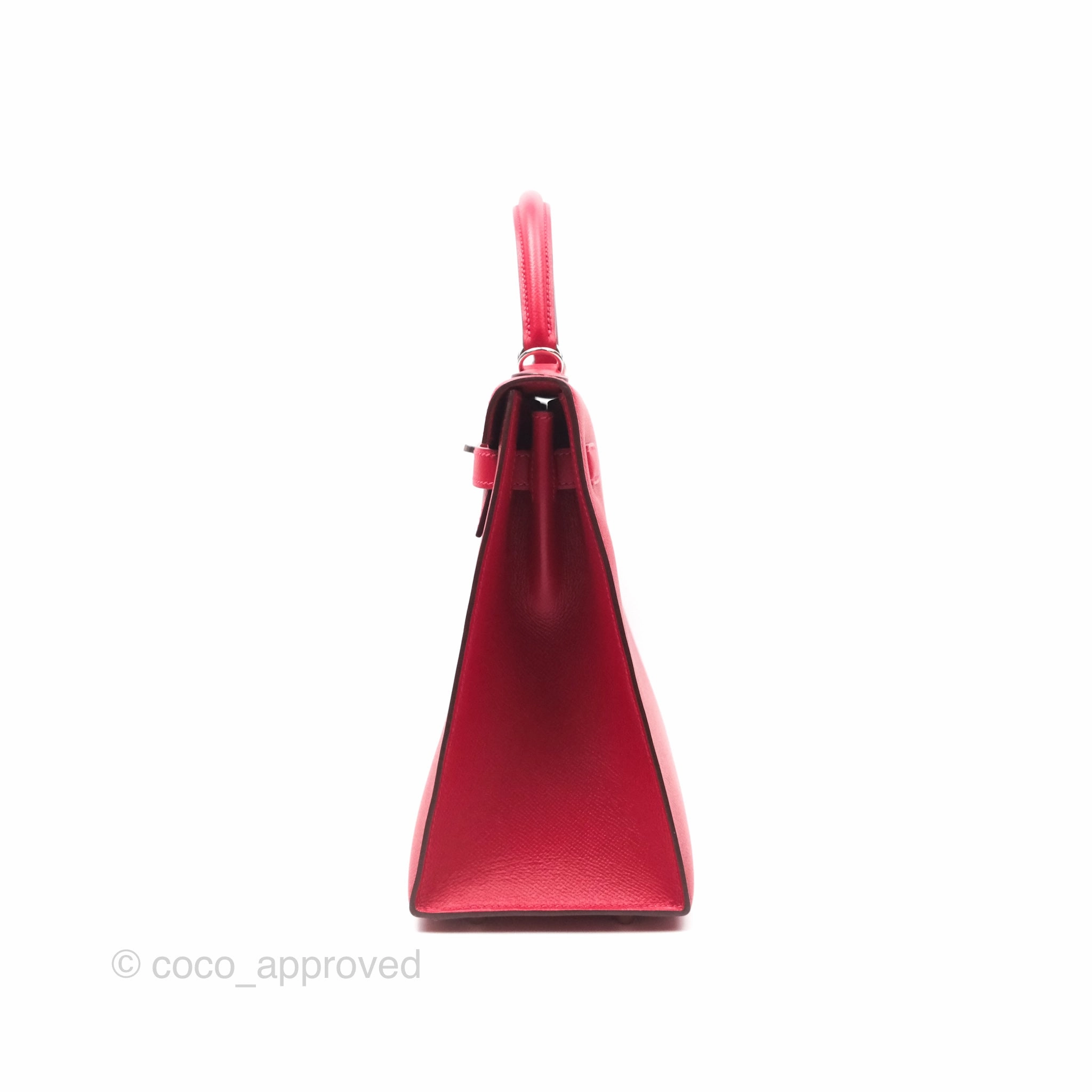 Herms Kelly 32 Sellier Rouge Casaque Q5 Epsom Palladium Hardware