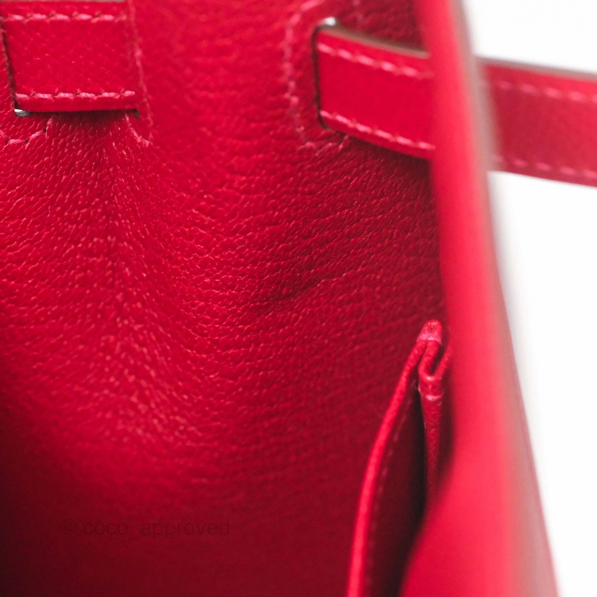 Herms Kelly 32 Sellier Rouge Casaque Q5 Epsom Palladium Hardware
