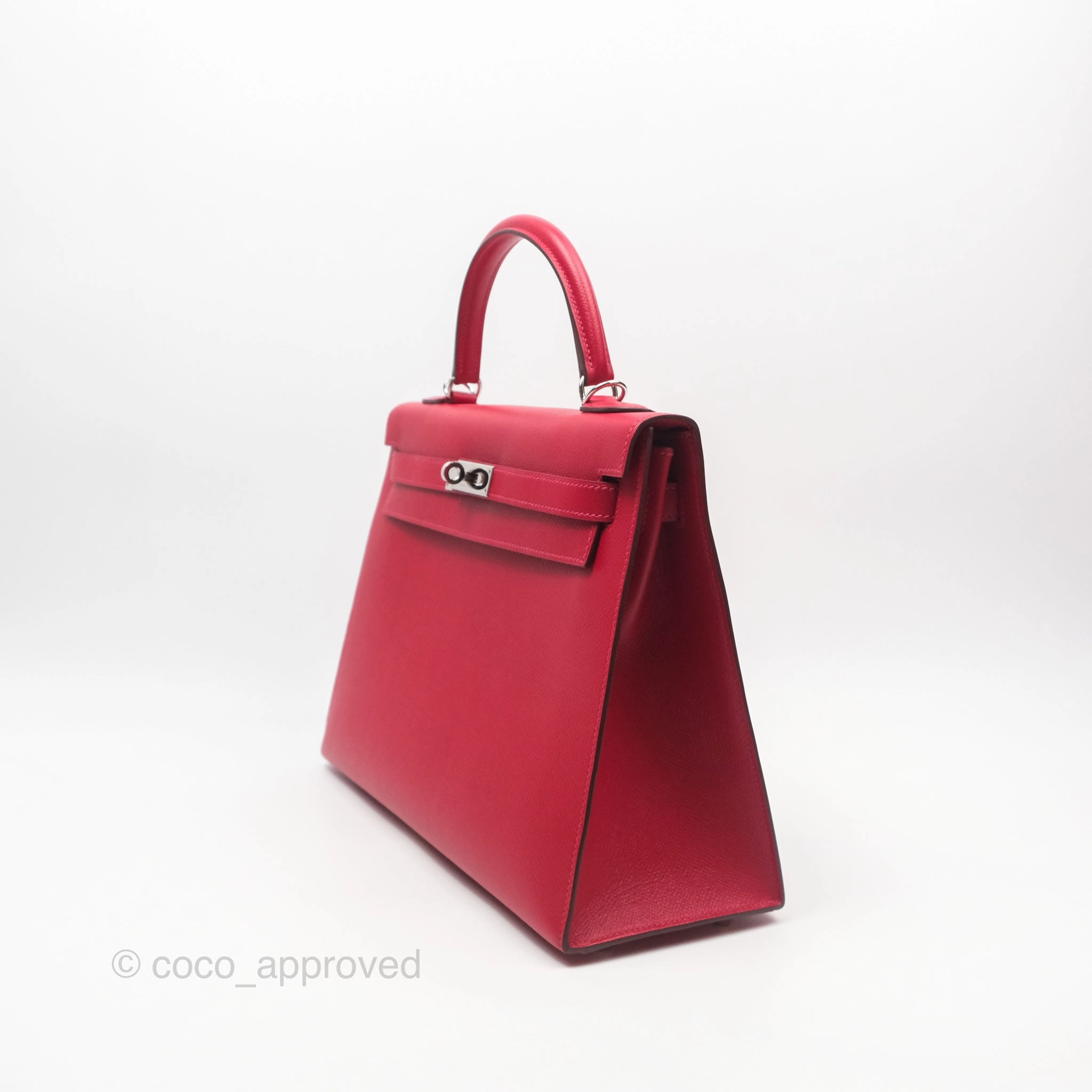 Herms Kelly 32 Sellier Rouge Casaque Q5 Epsom Palladium Hardware