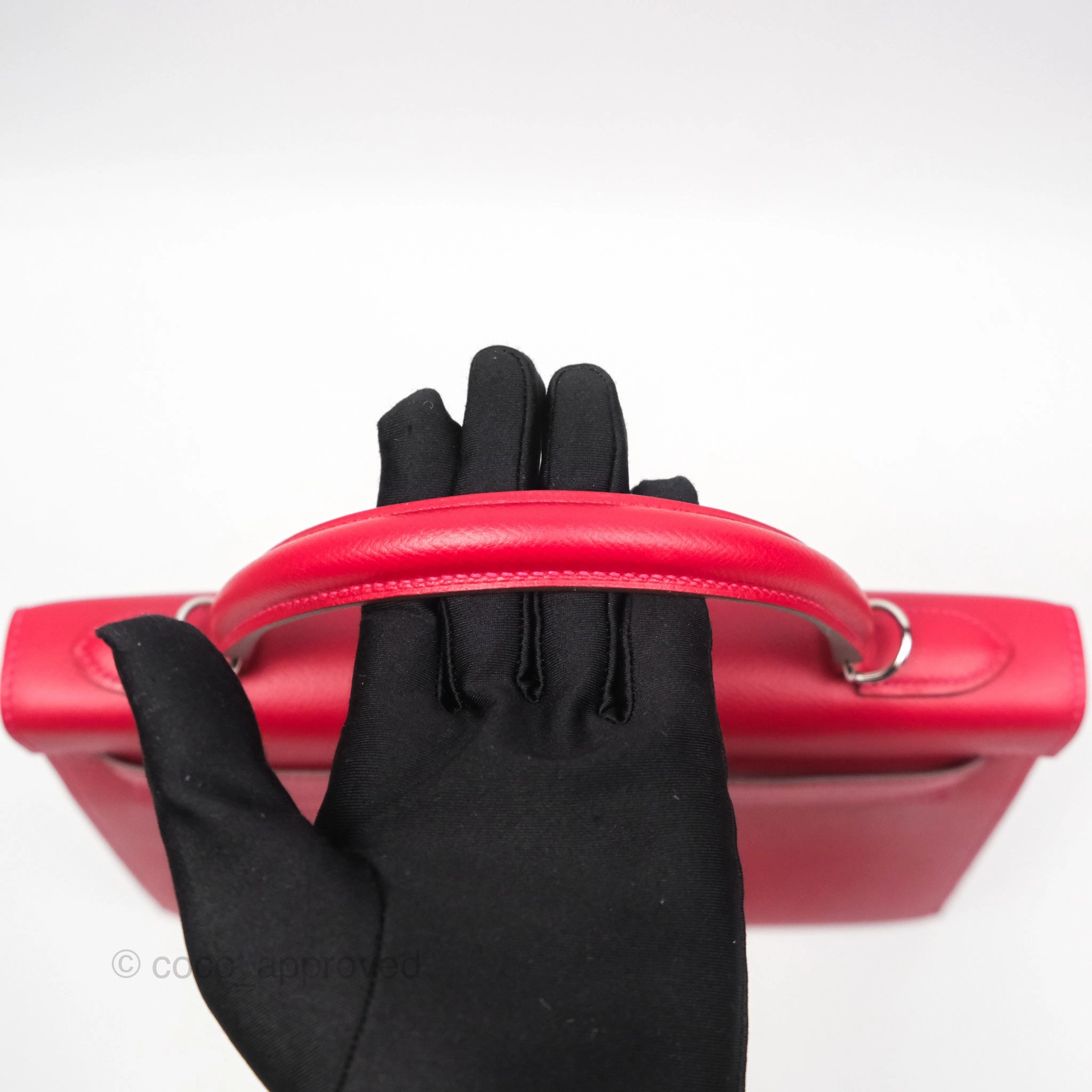 Herms Kelly 32 Sellier Rouge Casaque Q5 Epsom Palladium Hardware
