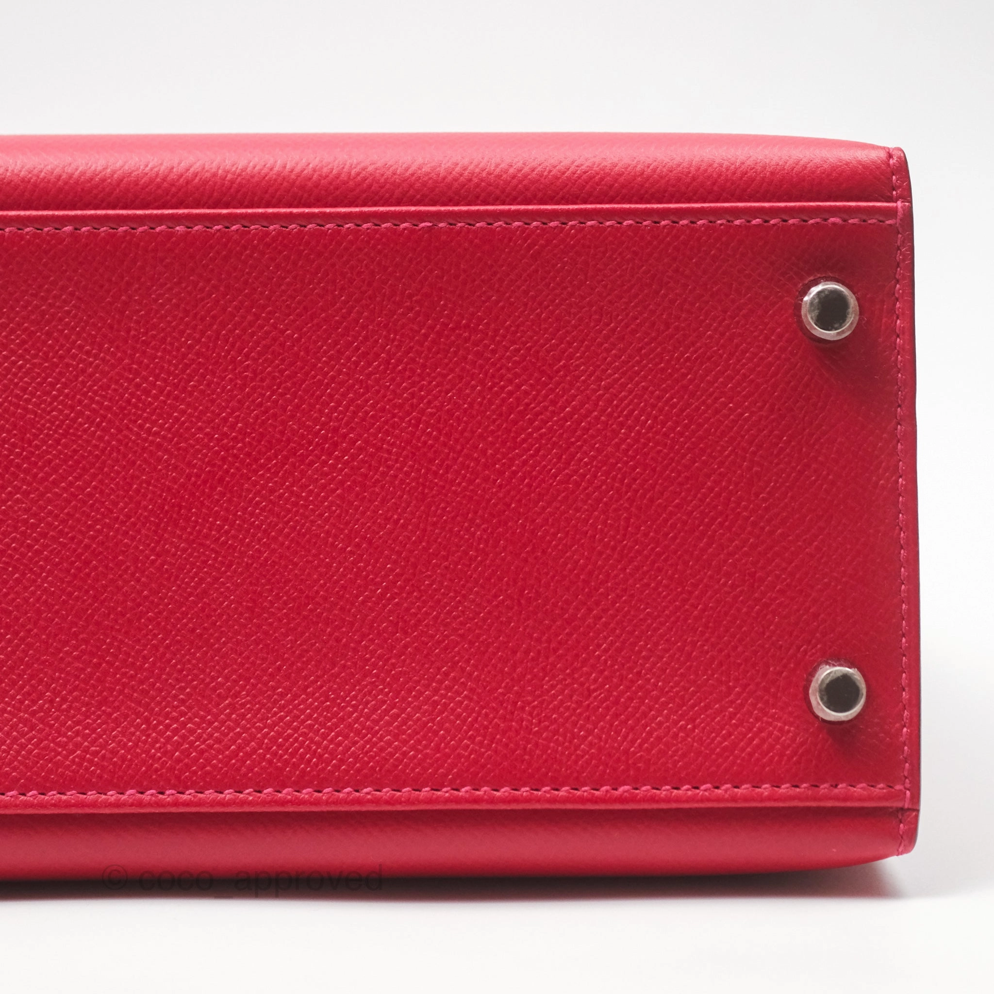 Herms Kelly 32 Sellier Rouge Casaque Q5 Epsom Palladium Hardware