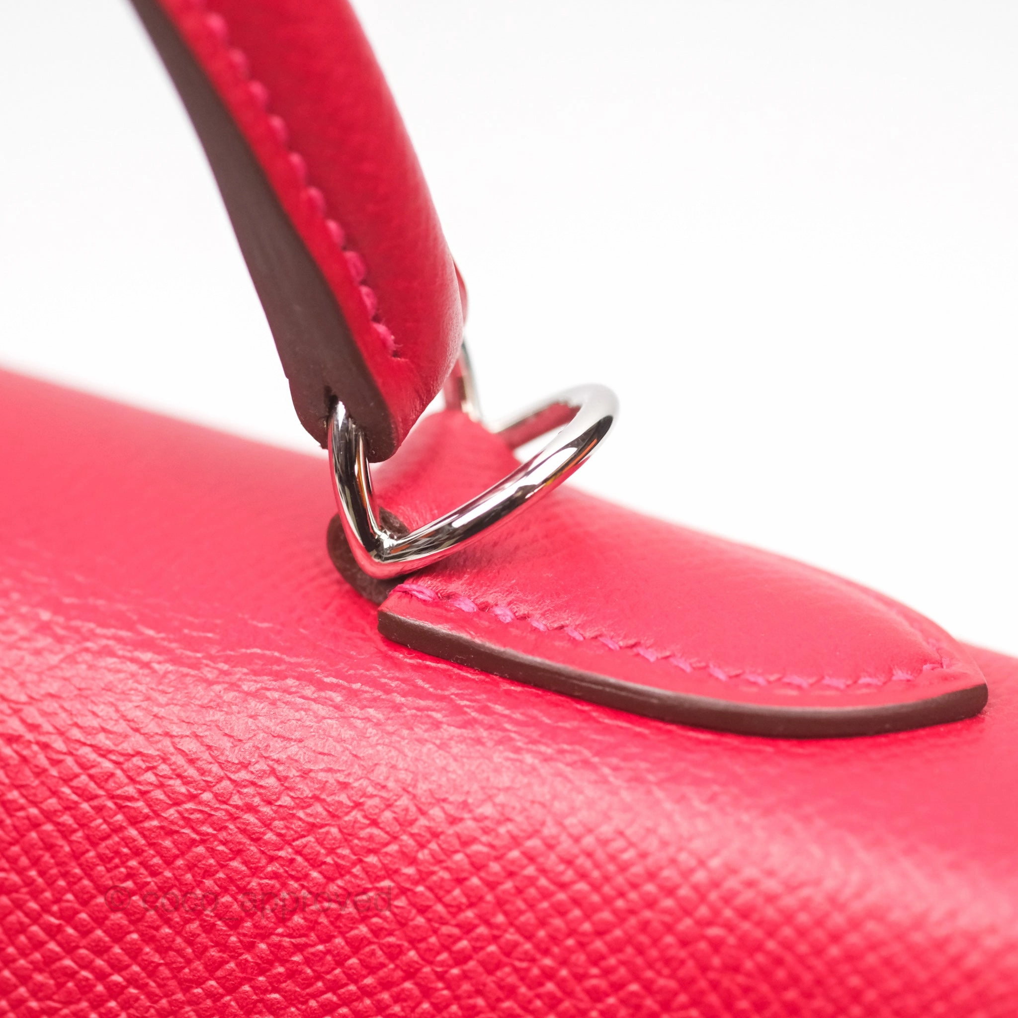 Herms Kelly 32 Sellier Rouge Casaque Q5 Epsom Palladium Hardware