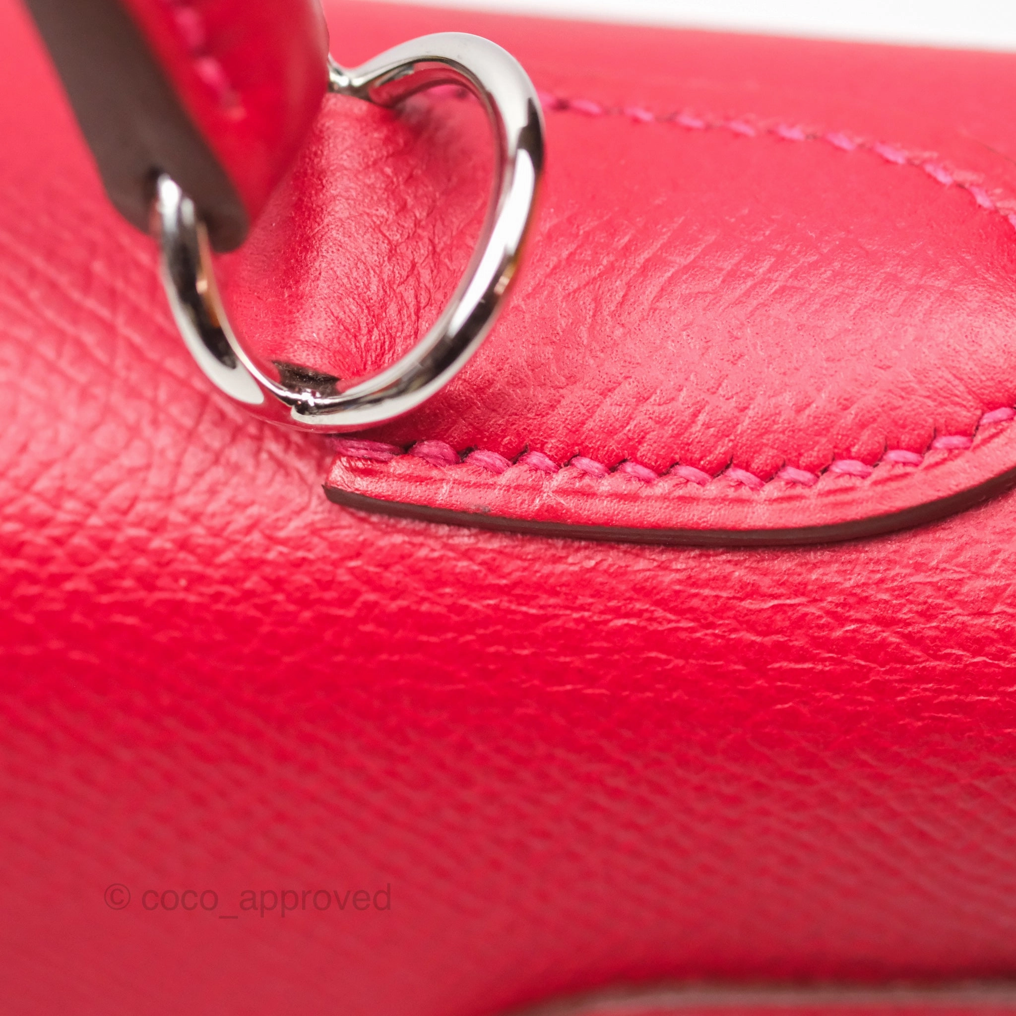 Herms Kelly 32 Sellier Rouge Casaque Q5 Epsom Palladium Hardware