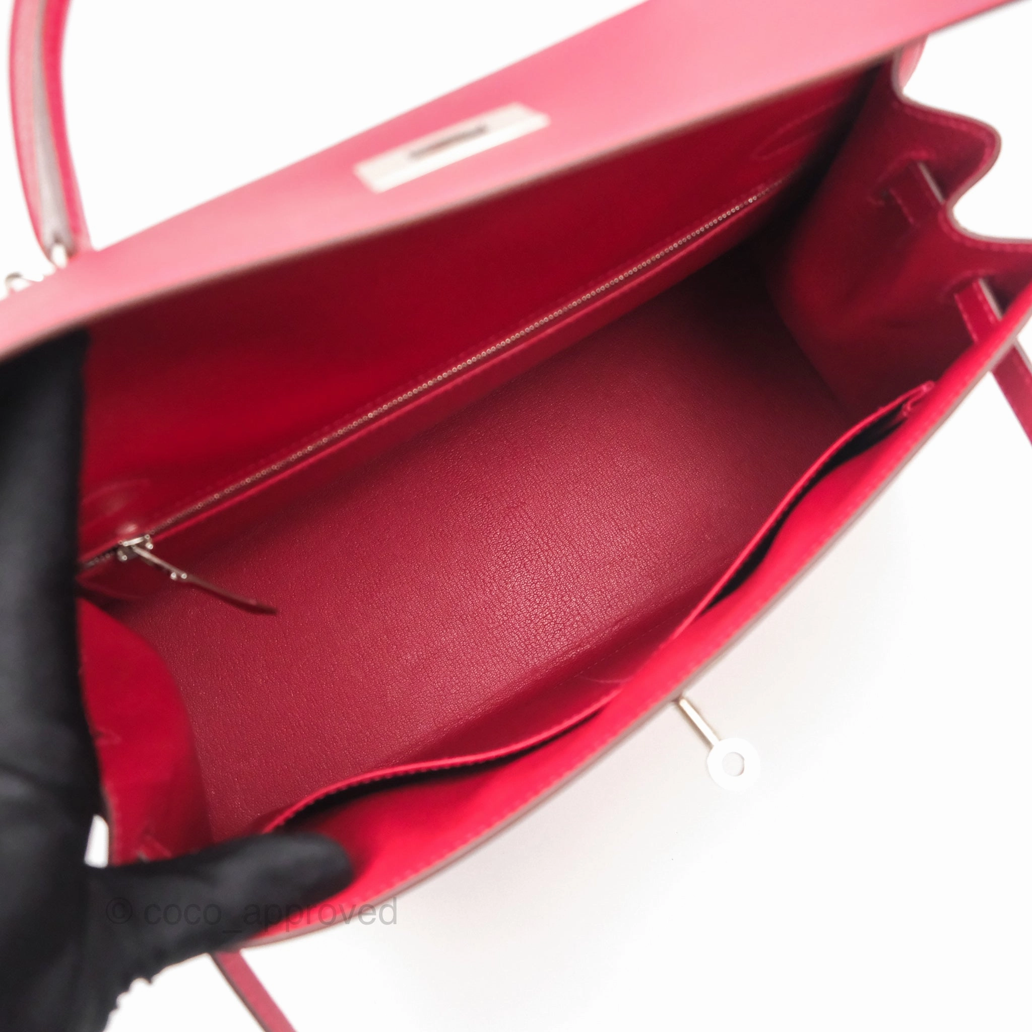 Herms Kelly 32 Sellier Rouge Casaque Q5 Epsom Palladium Hardware
