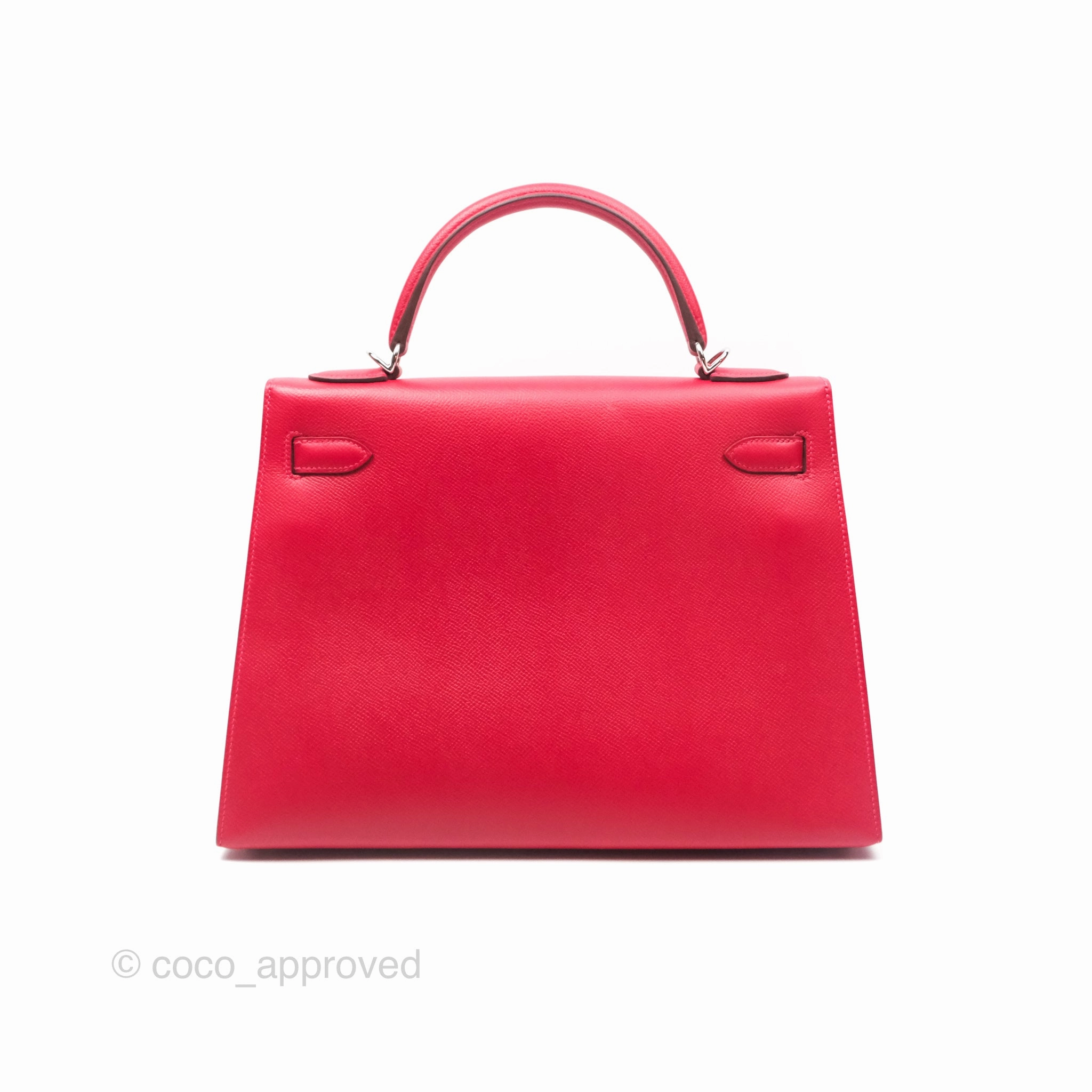 Herms Kelly 32 Sellier Rouge Casaque Q5 Epsom Palladium Hardware