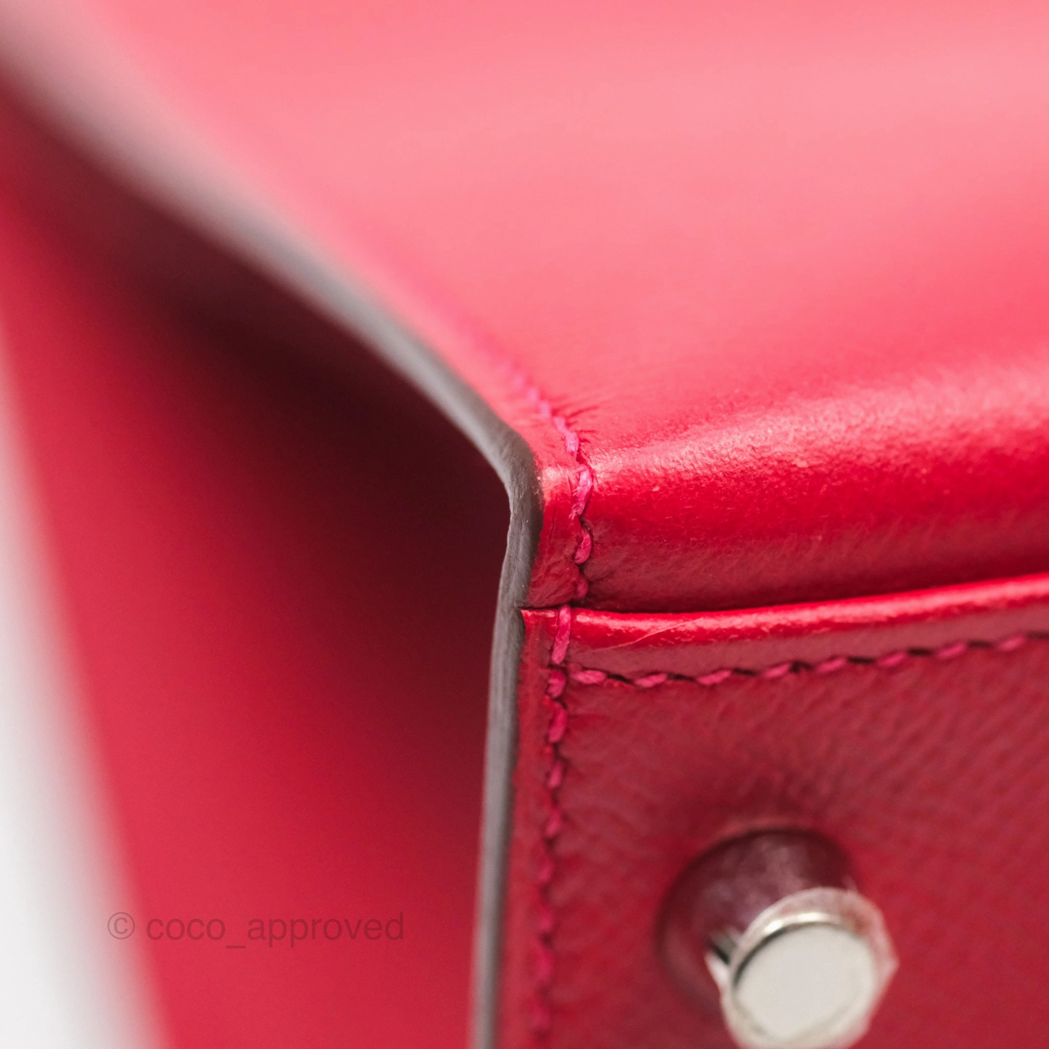Herms Kelly 32 Sellier Rouge Casaque Q5 Epsom Palladium Hardware