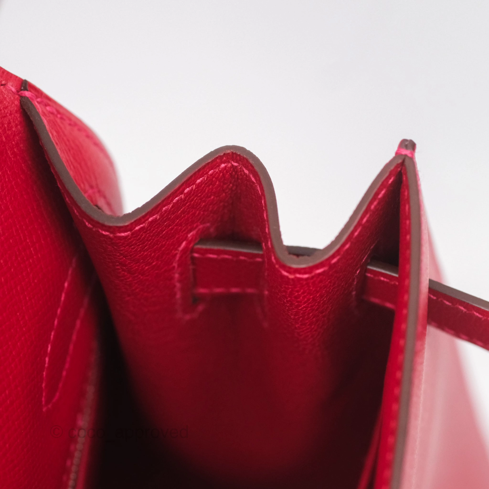 Herms Kelly 32 Sellier Rouge Casaque Q5 Epsom Palladium Hardware