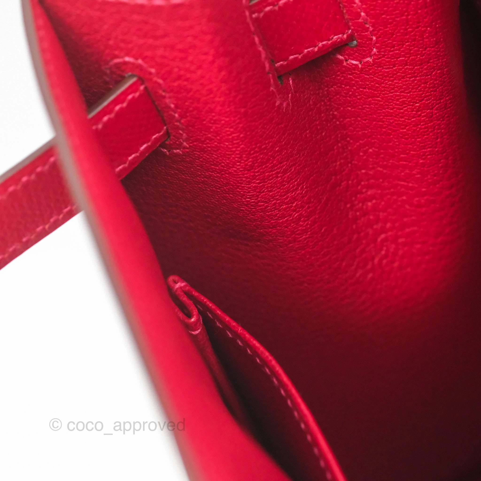 Herms Kelly 32 Sellier Rouge Casaque Q5 Epsom Palladium Hardware