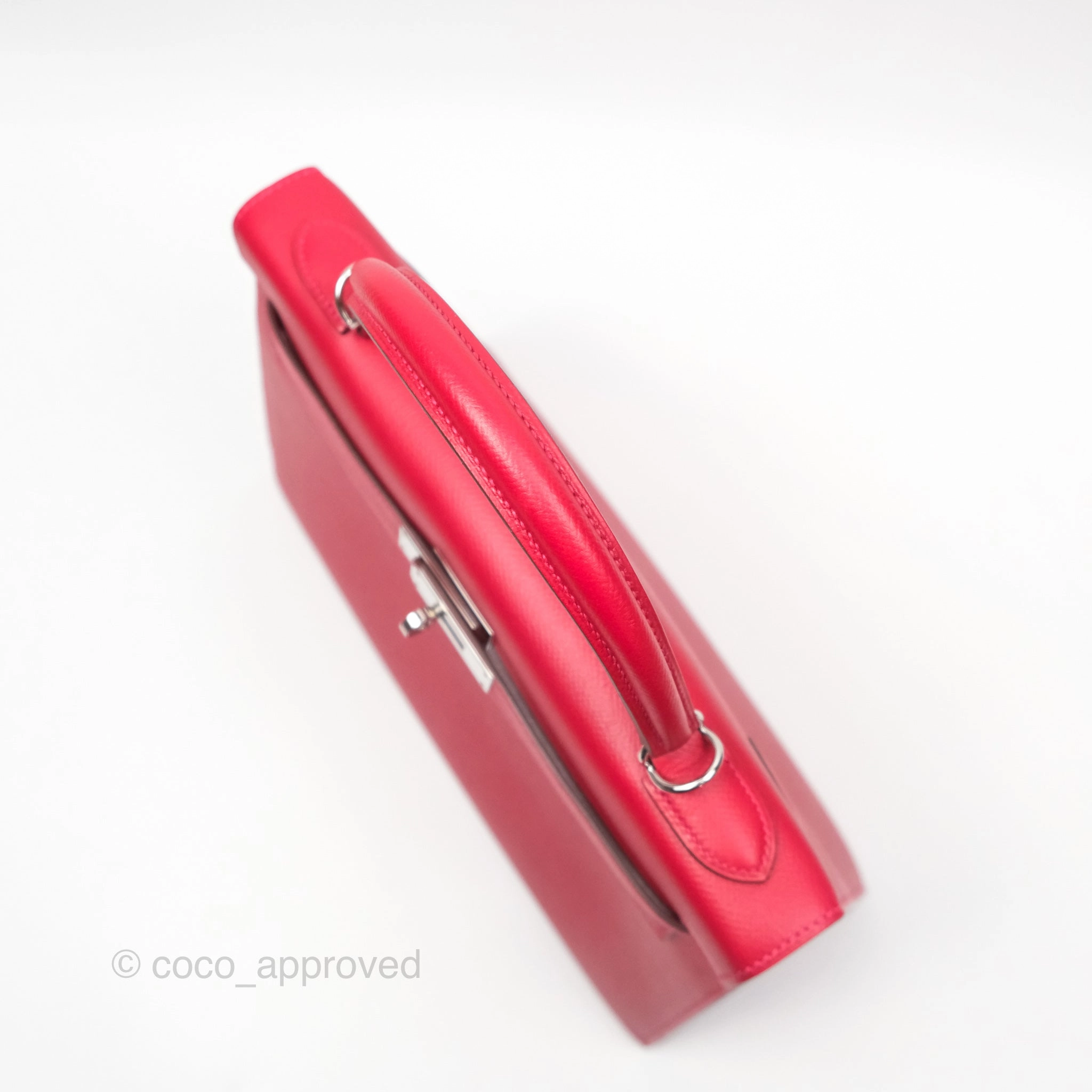 Herms Kelly 32 Sellier Rouge Casaque Q5 Epsom Palladium Hardware