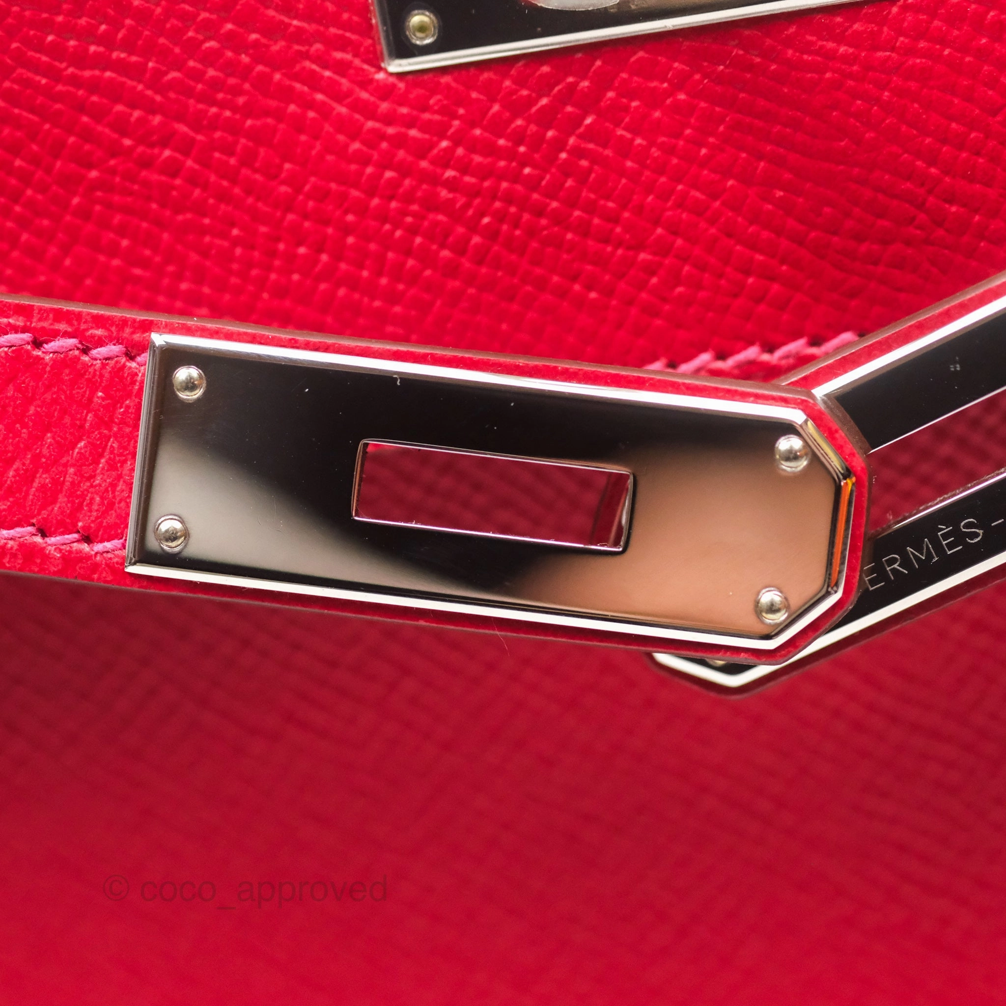 Herms Kelly 32 Sellier Rouge Casaque Q5 Epsom Palladium Hardware
