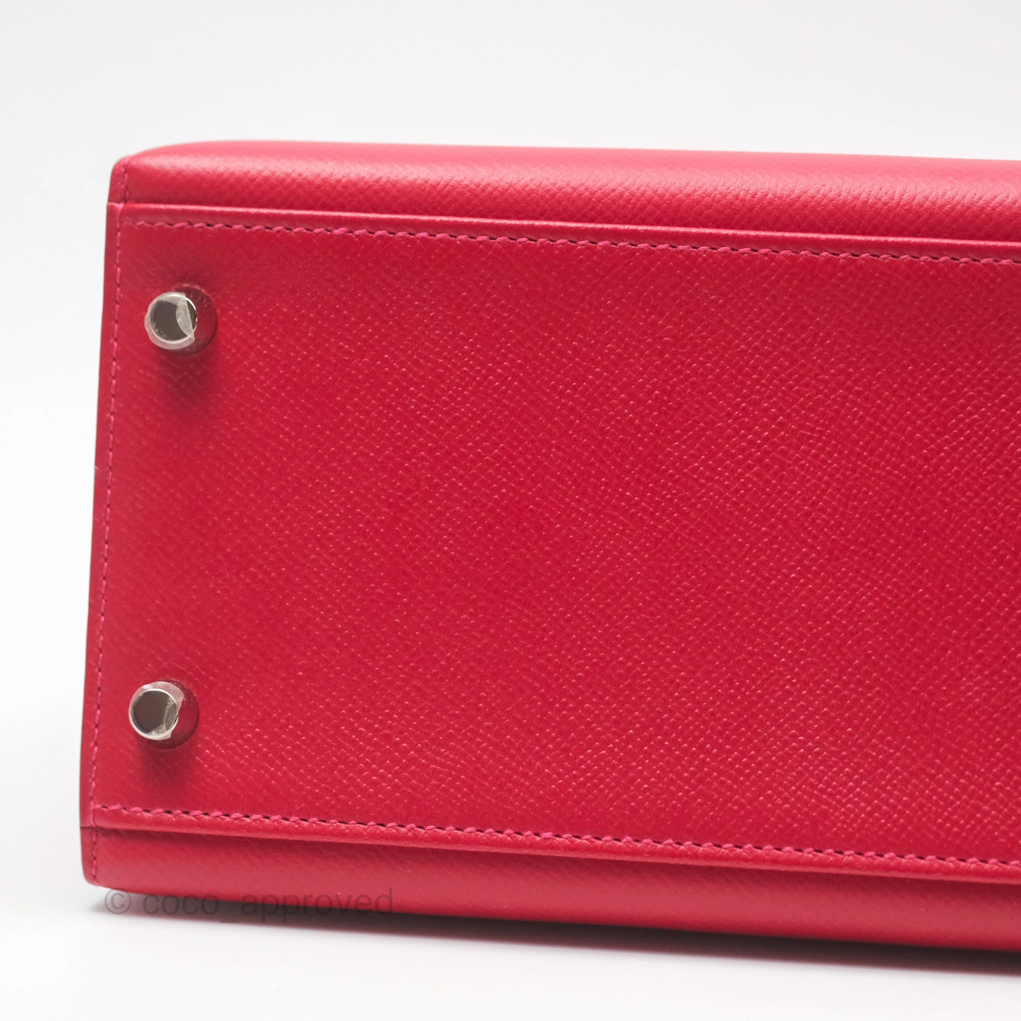 Herms Kelly 32 Sellier Rouge Casaque Q5 Epsom Palladium Hardware